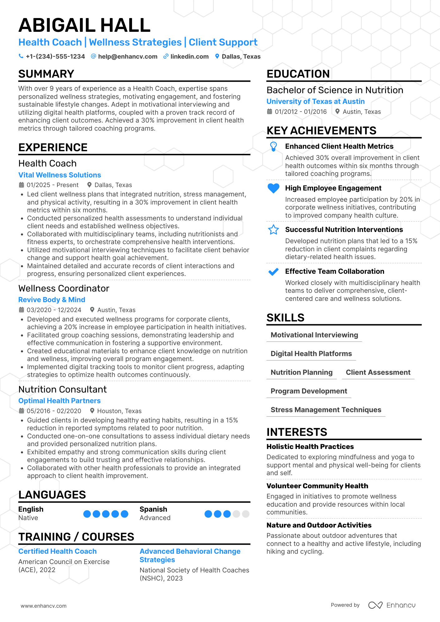 Health Coach resume example