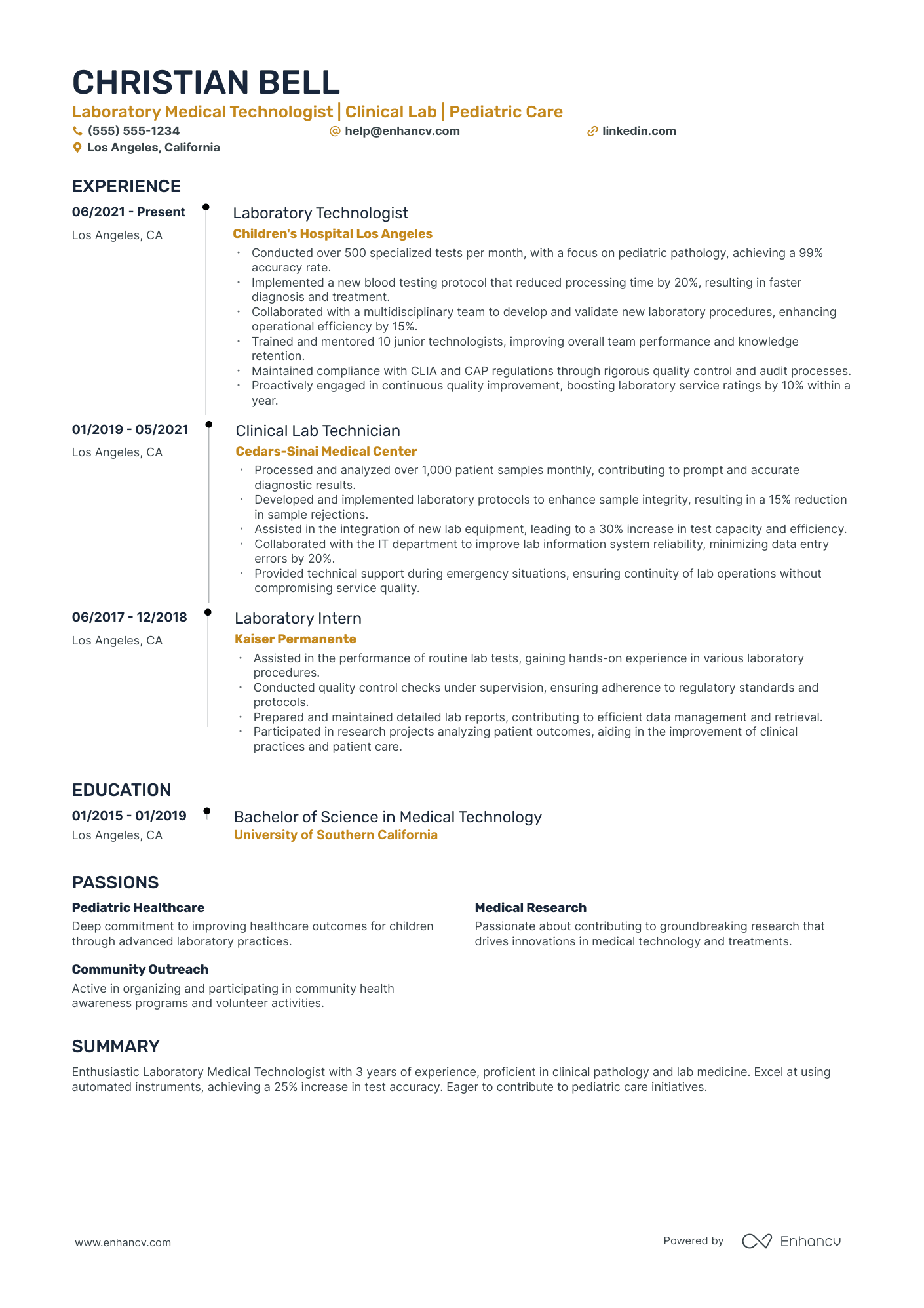 Medical Technologist Specialist resume example