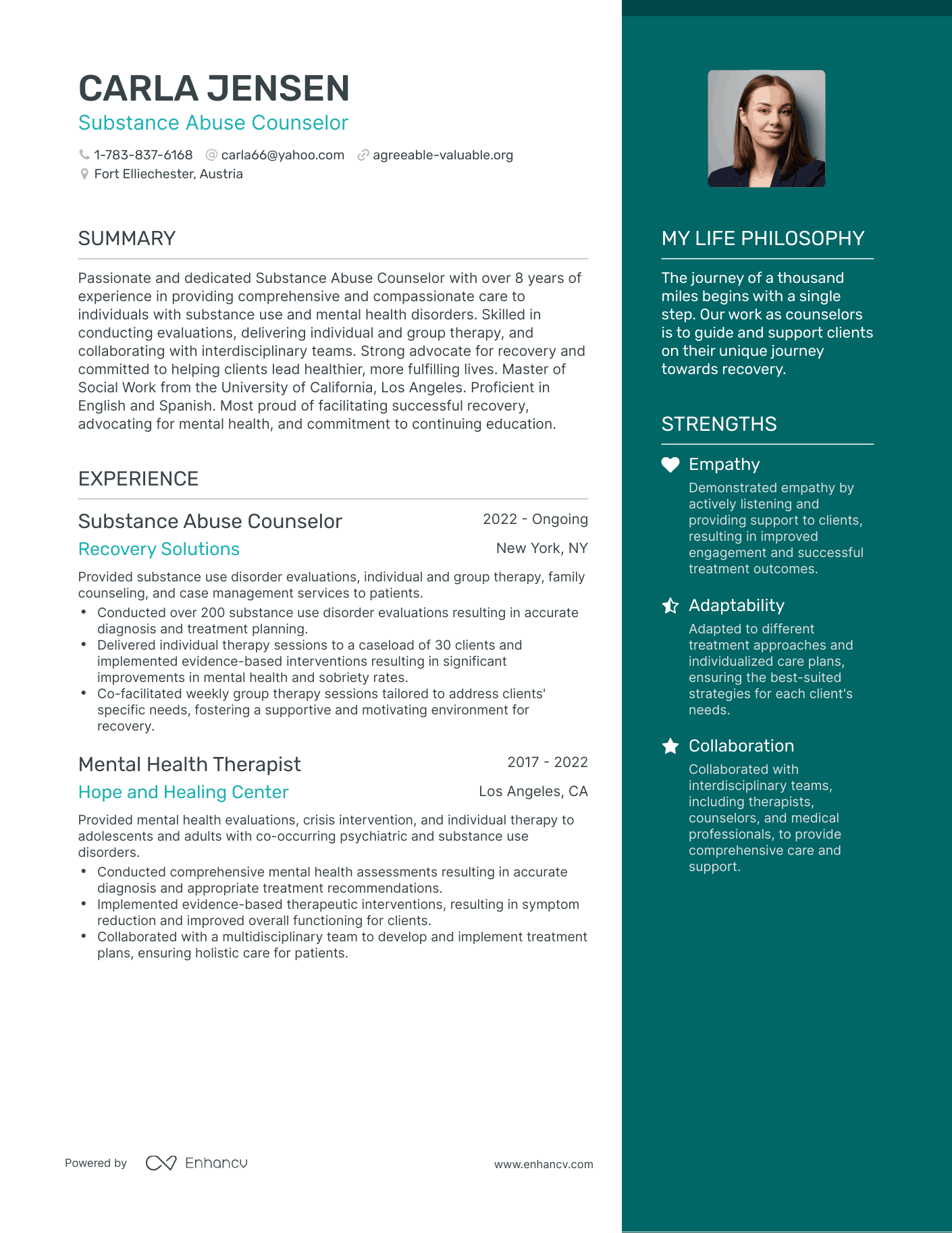 Modern Substance Abuse Counselor Resume Example