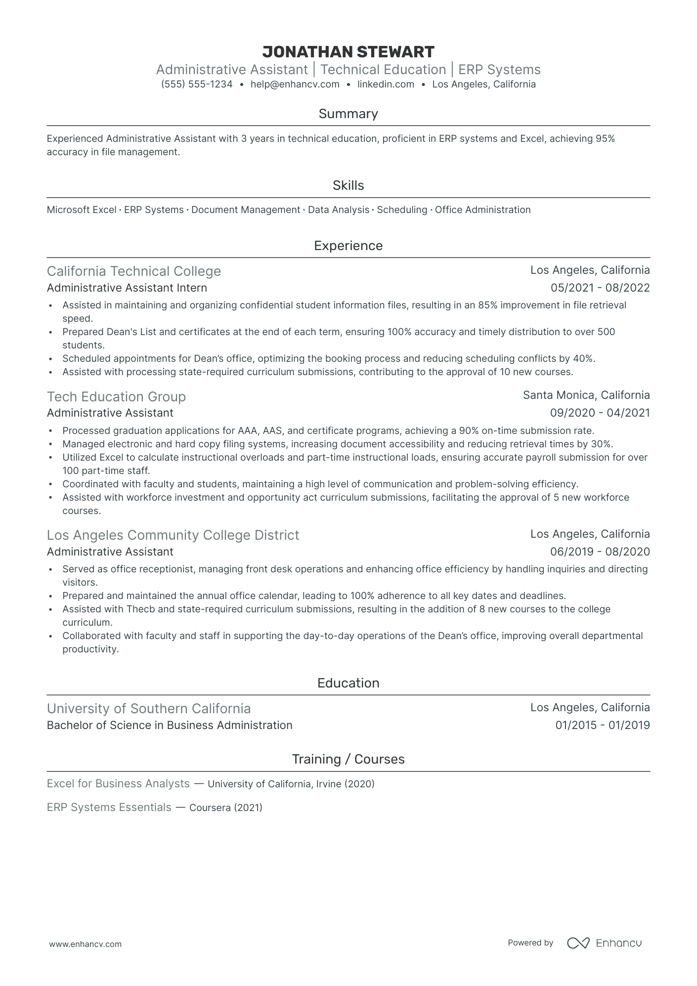 Technical Administrative Assistant resume example