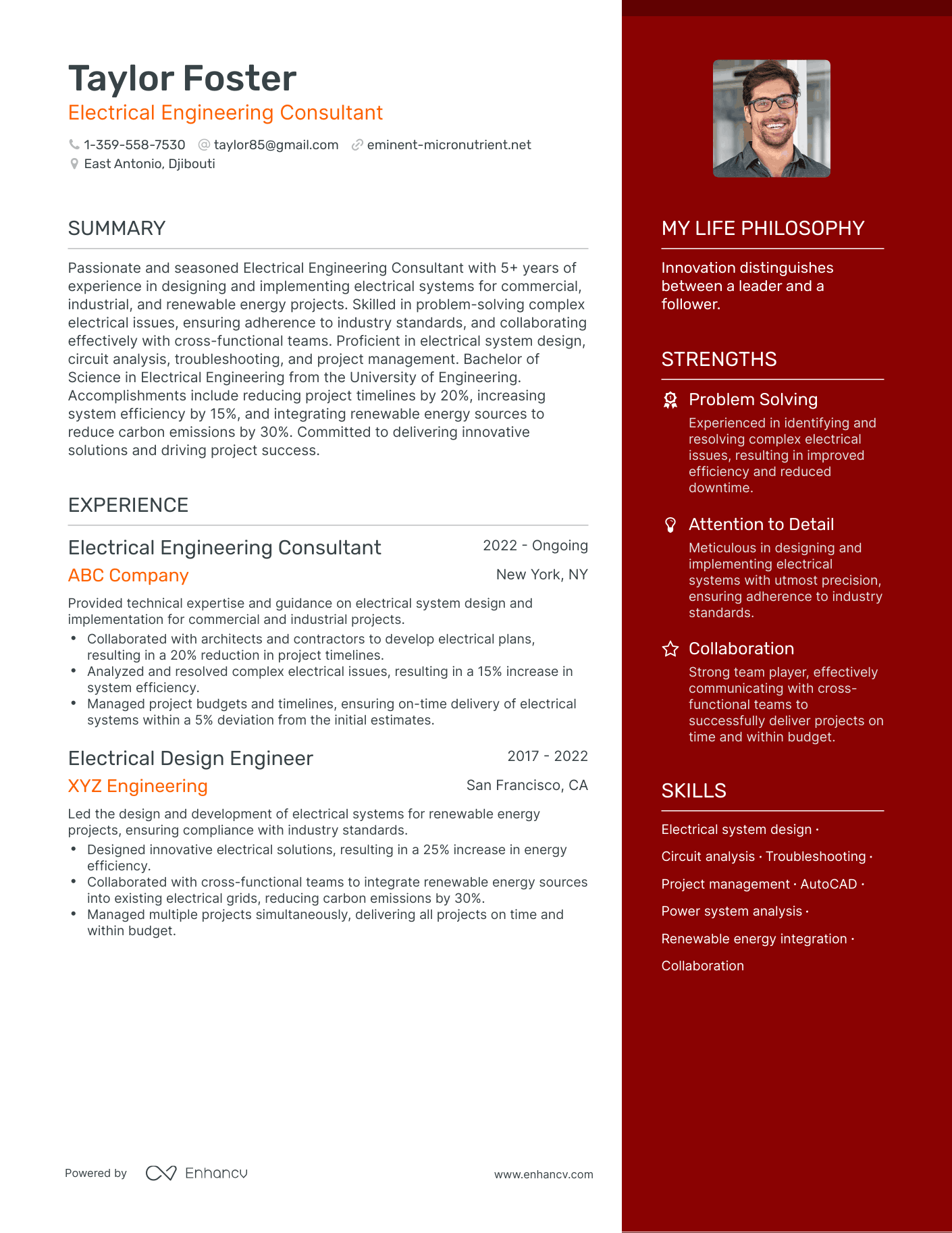 Modern Electrical Engineering Consultant Resume Example