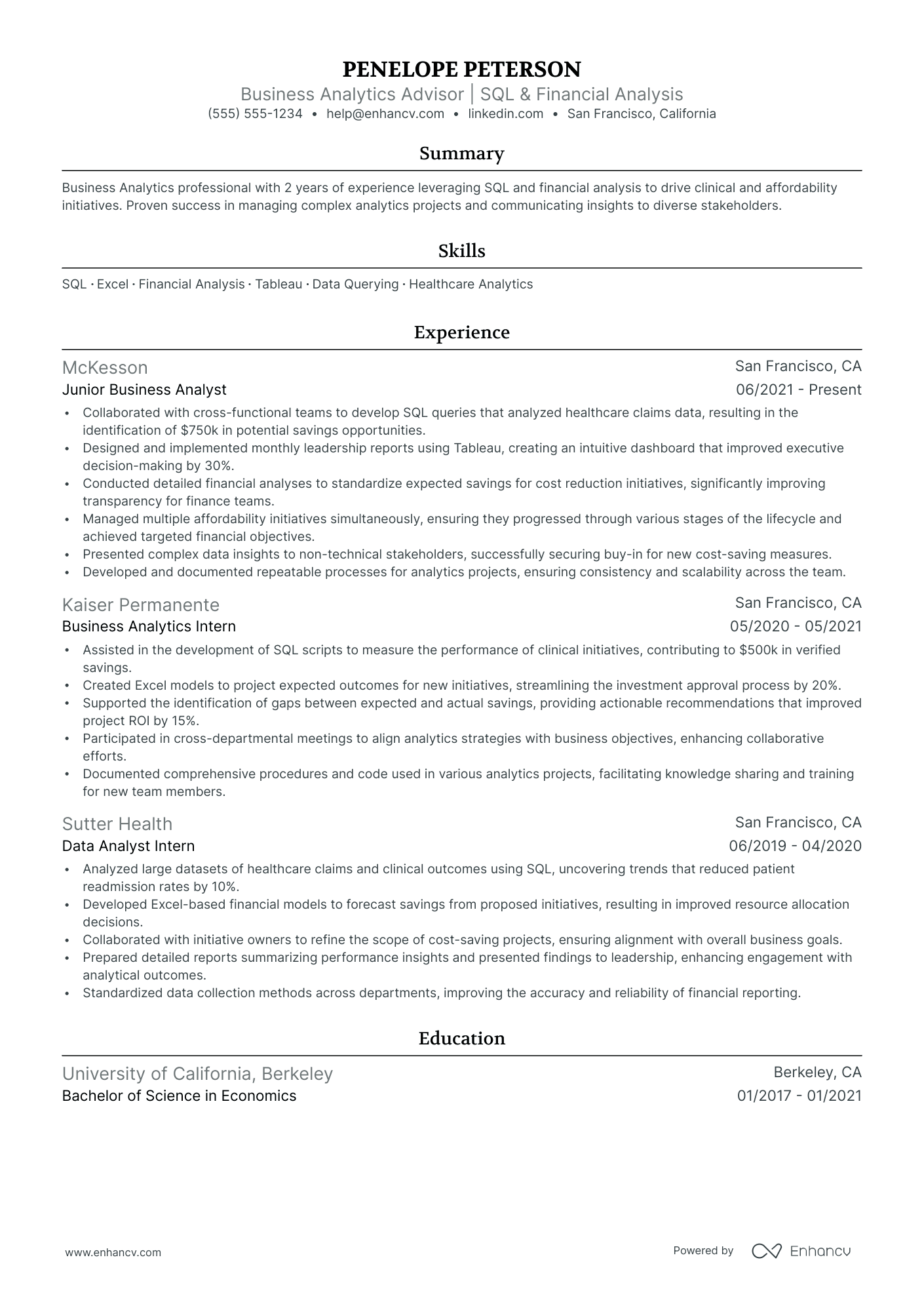 Senior Excel Expert resume example