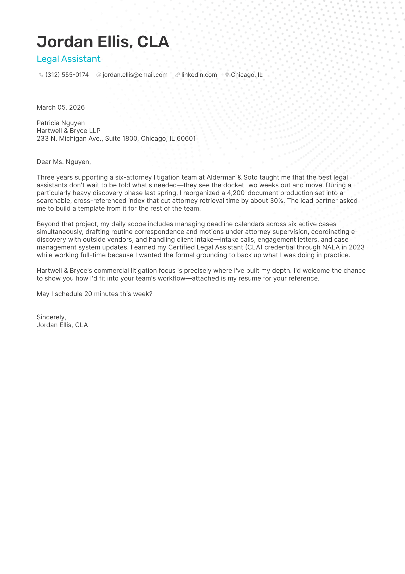 Legal Assistant cover letter