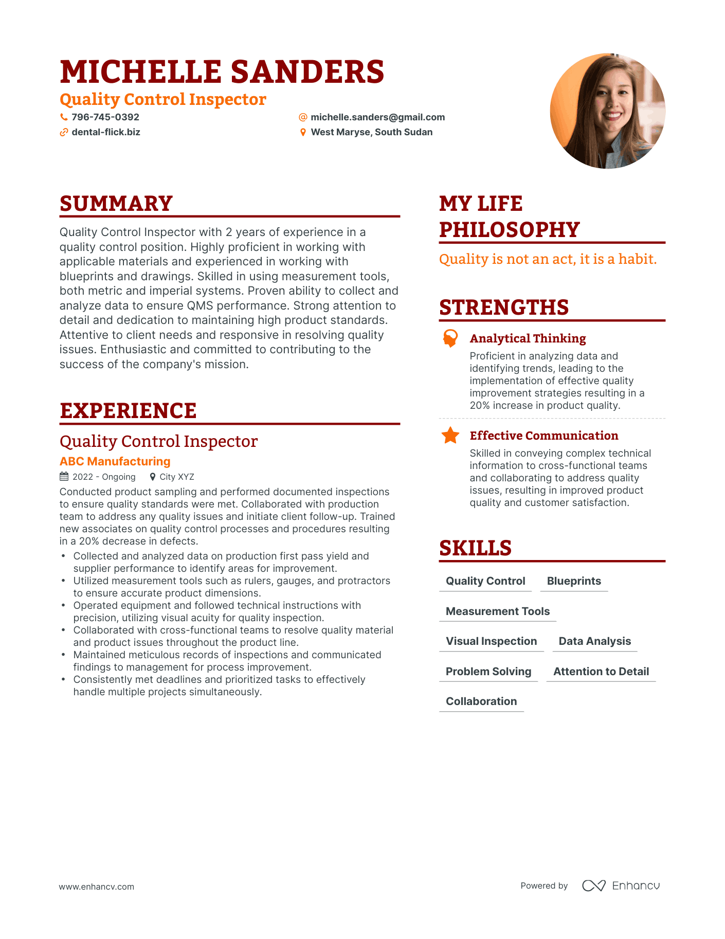 Modern Quality Control Inspector Resume Example