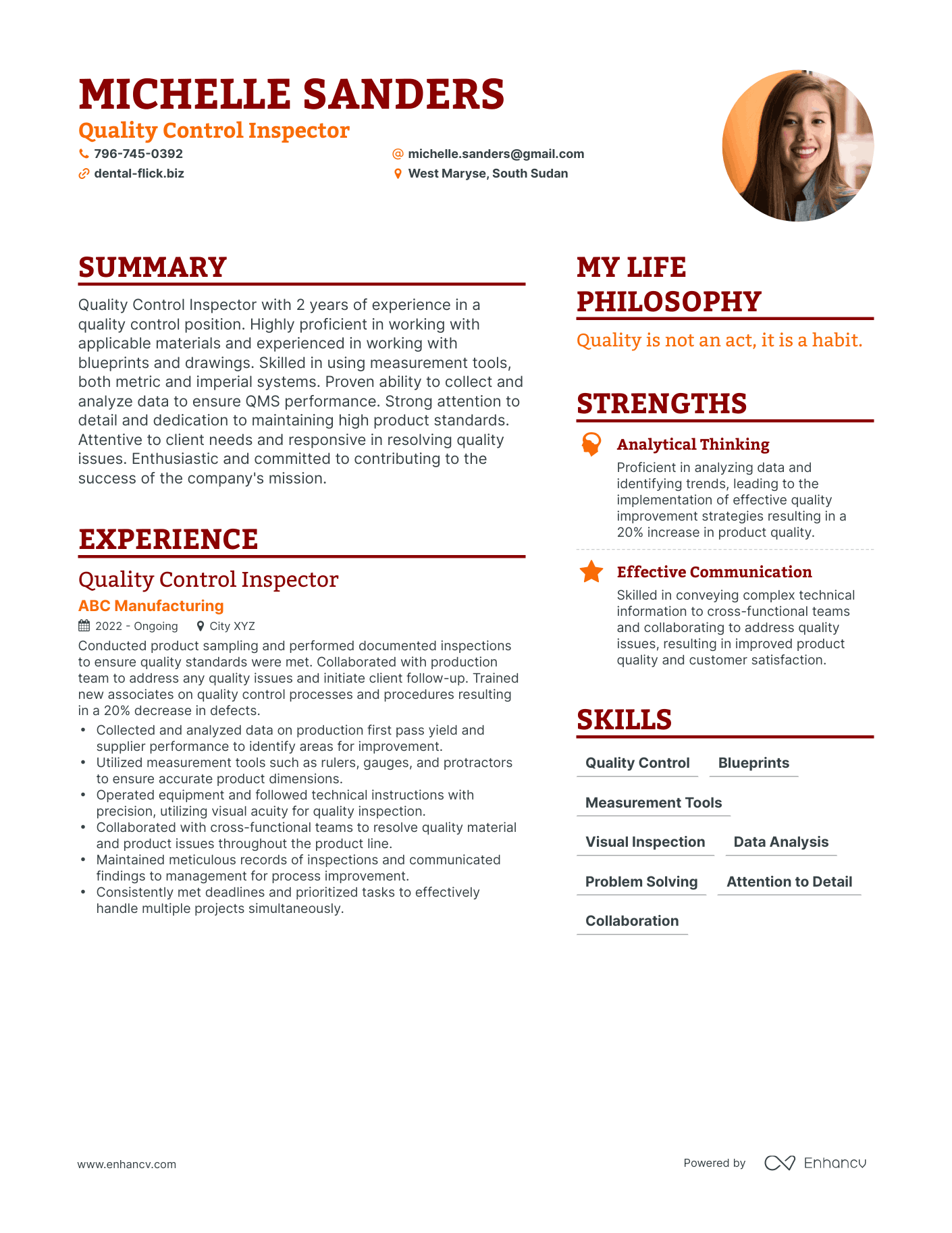 resume format for quality inspector