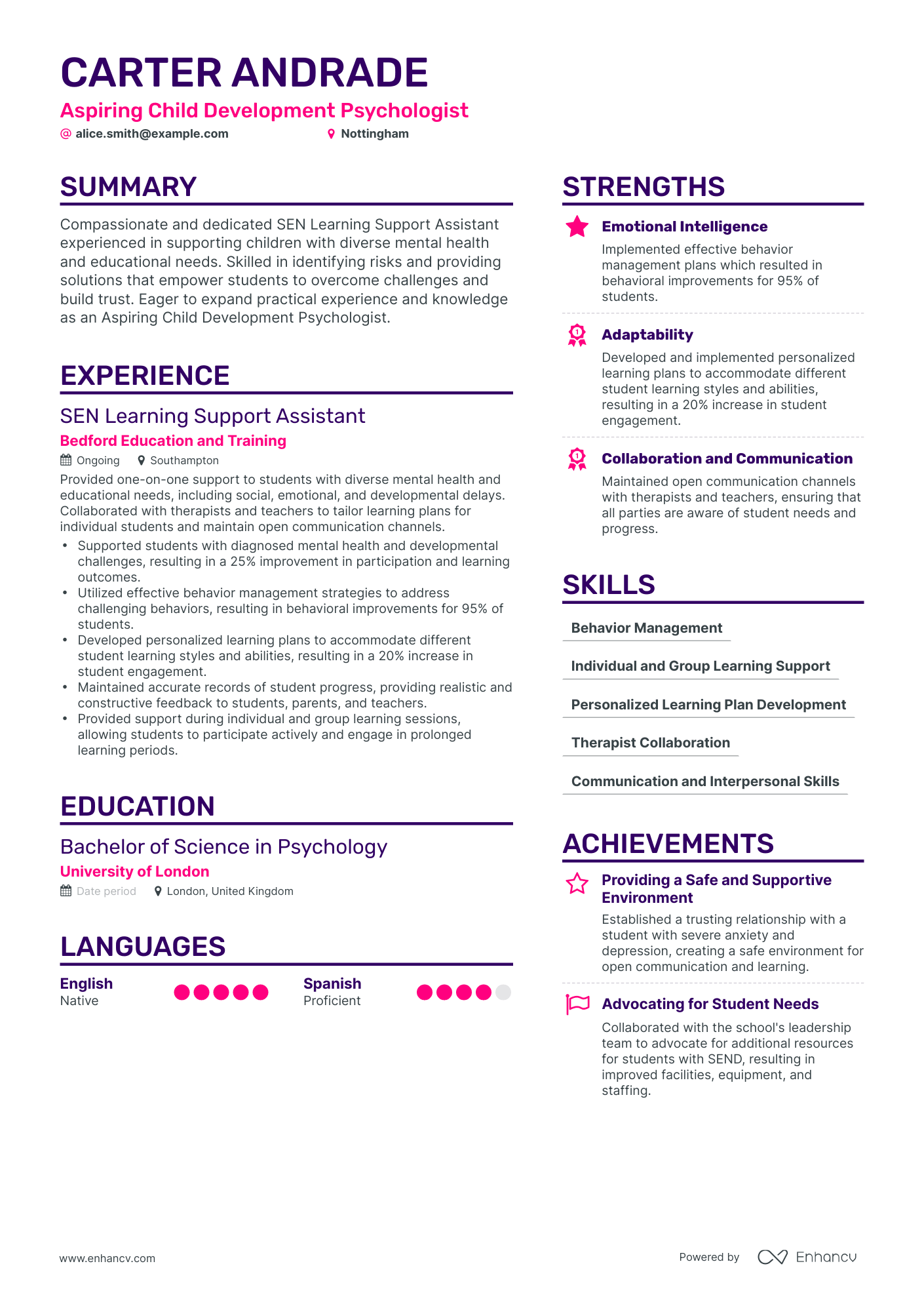 personal statement cv psychologist