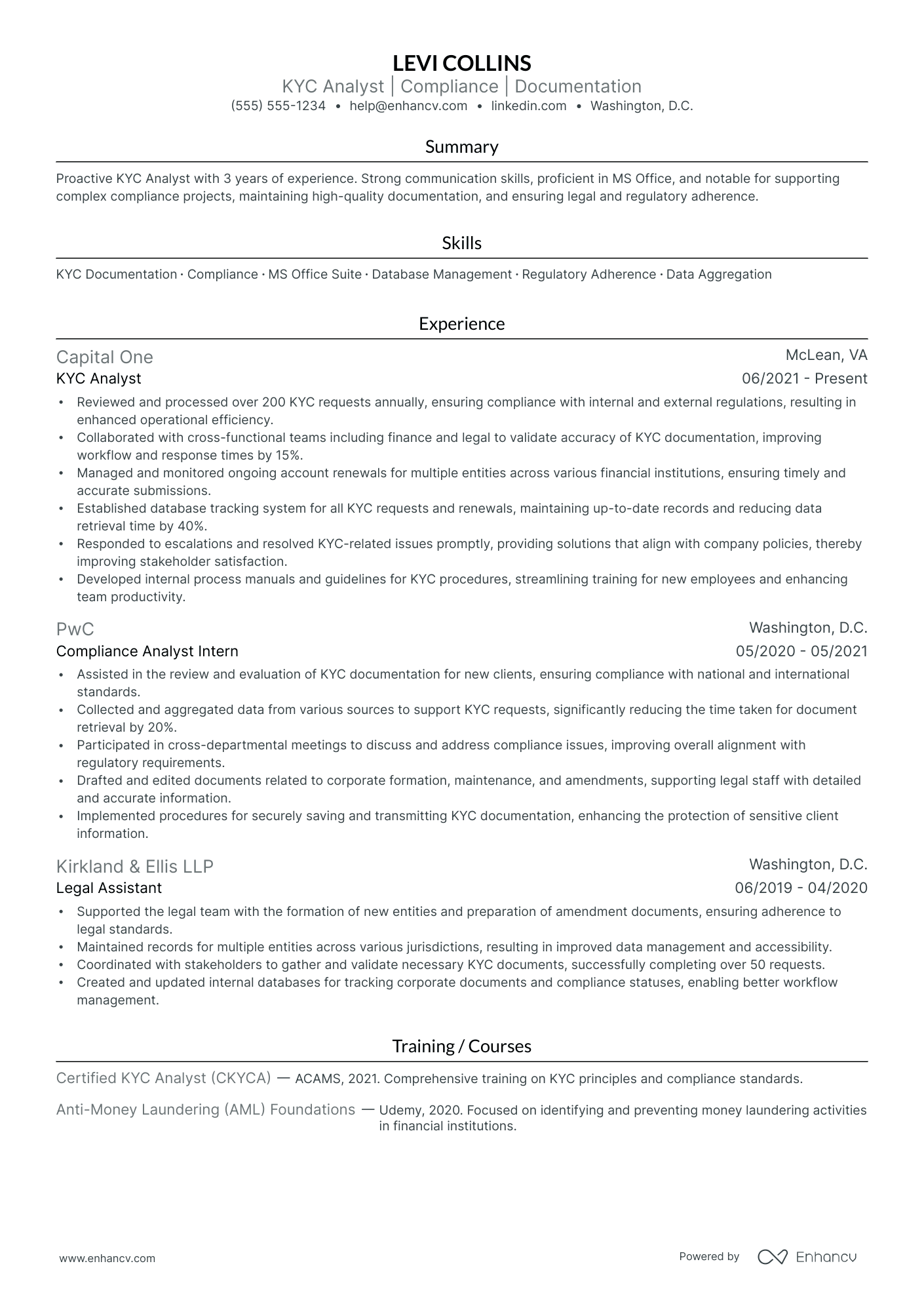 Senior KYC Analyst resume example