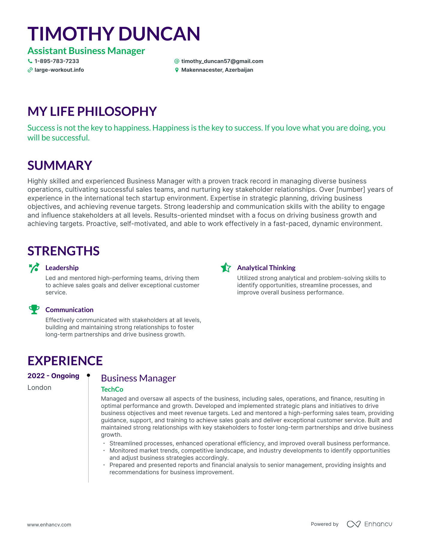 Creative Assistant Business Manager Resume Example