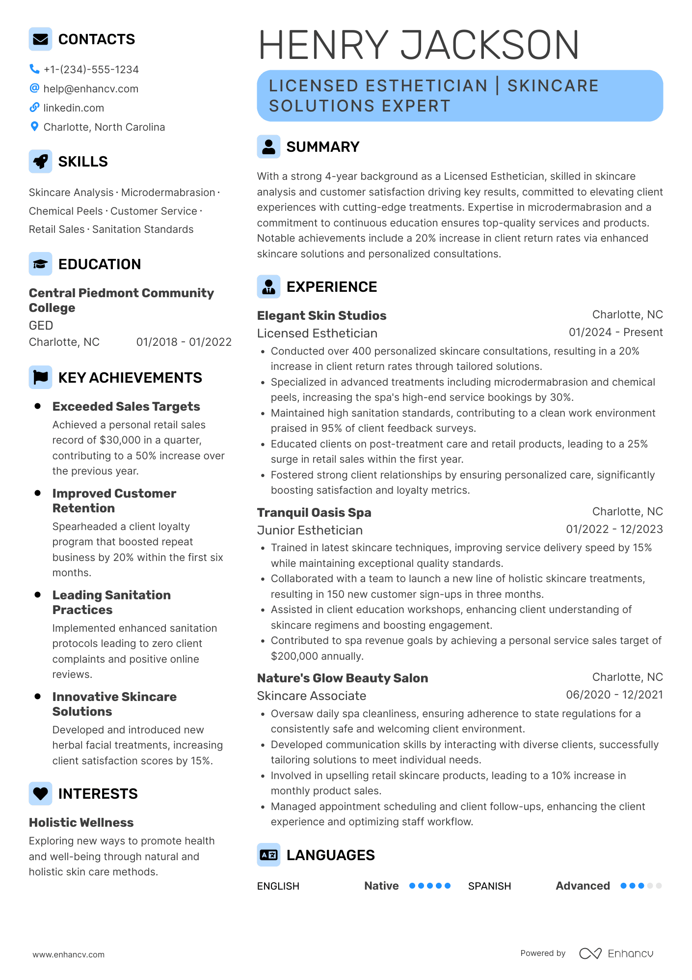 Esthetician resume example