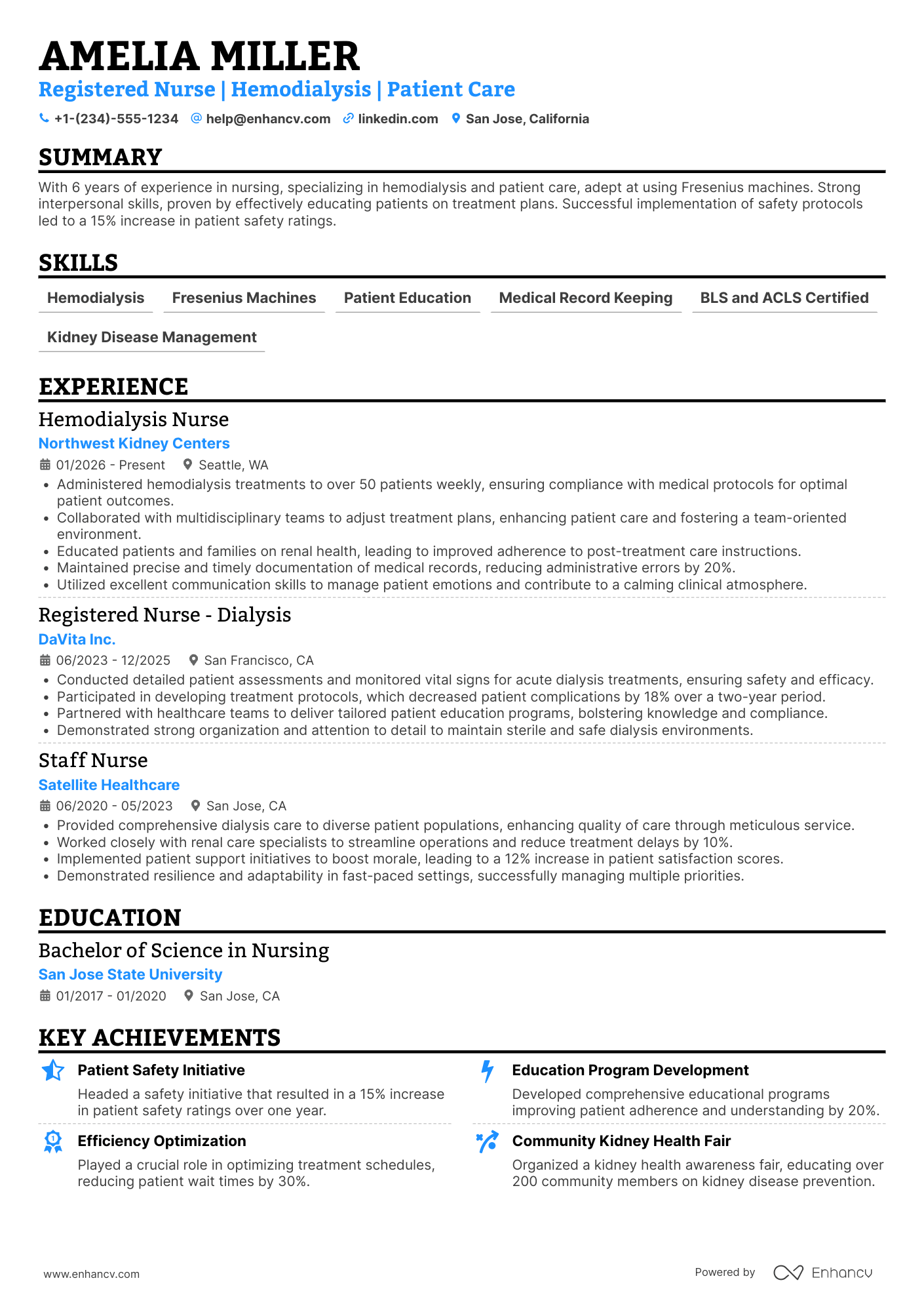 Hemodialysis Nurse resume example
