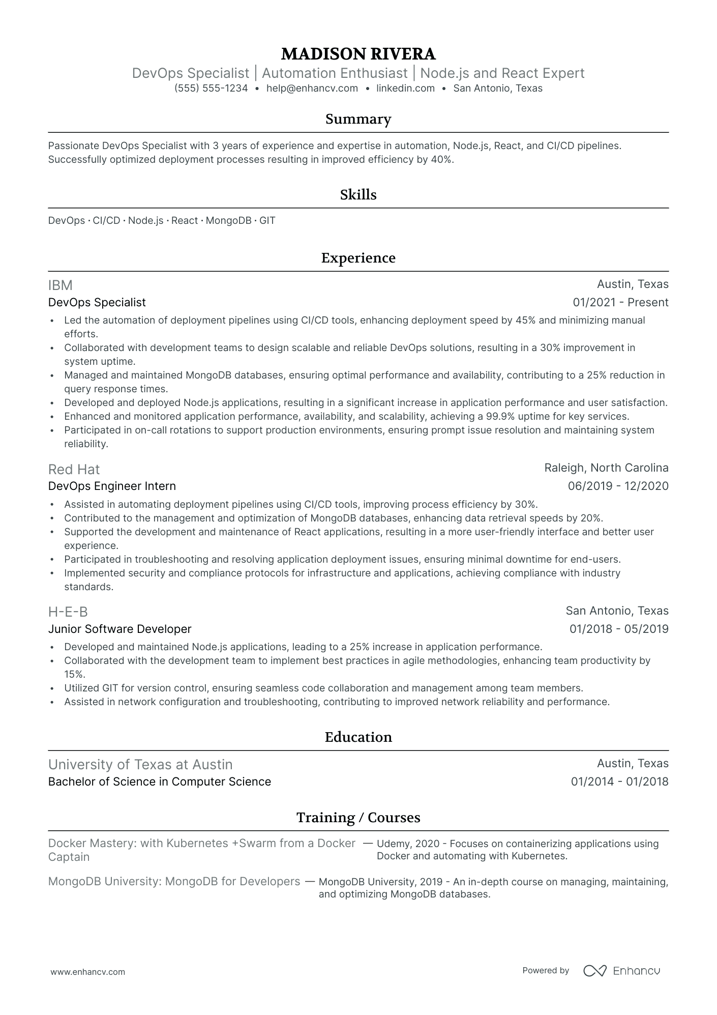 DevOps Support Specialist resume example