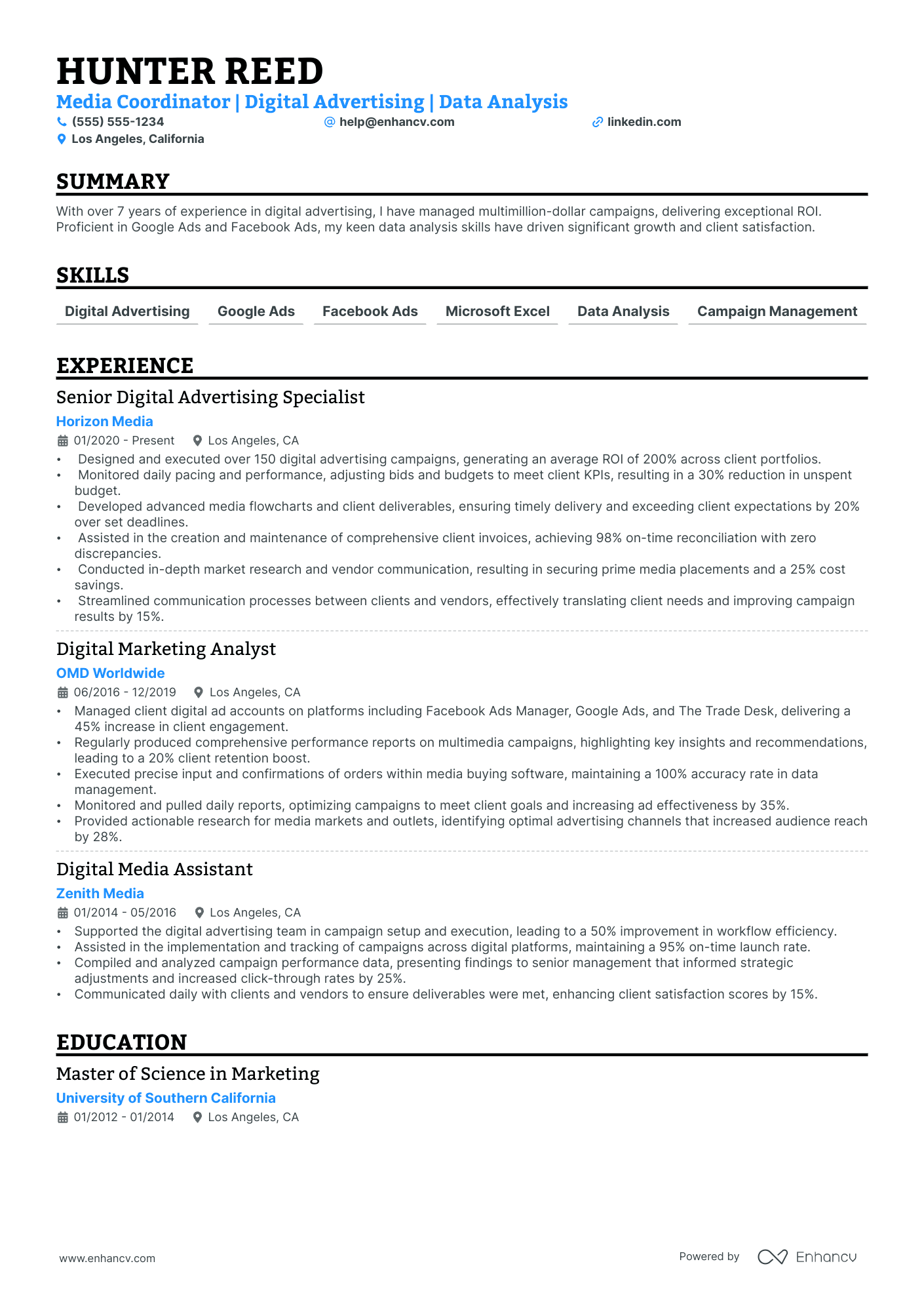 Junior Media Coordinator resume example