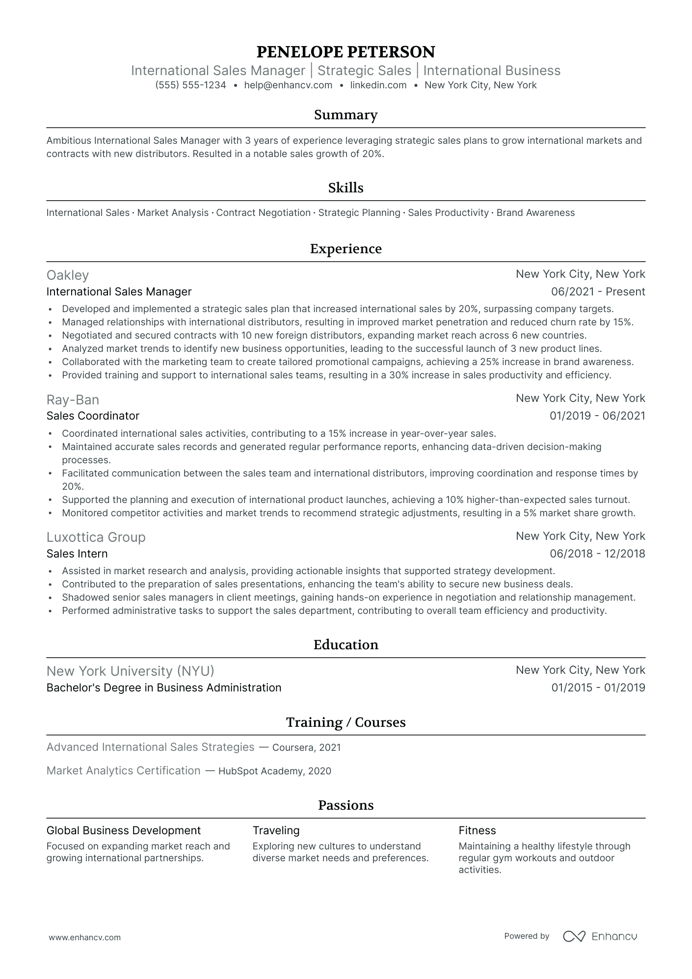 International Sales Manager resume example