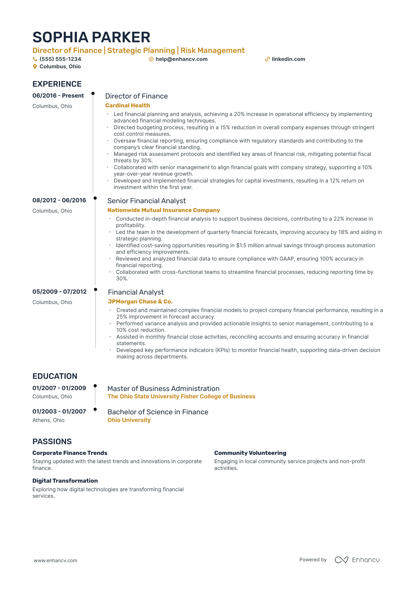 Junior Finance Director resume example