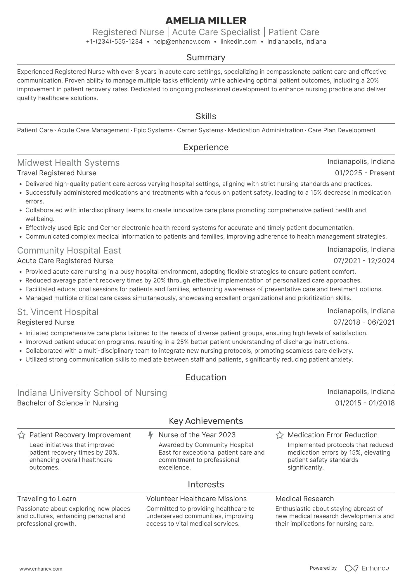 Travel Nurse resume example