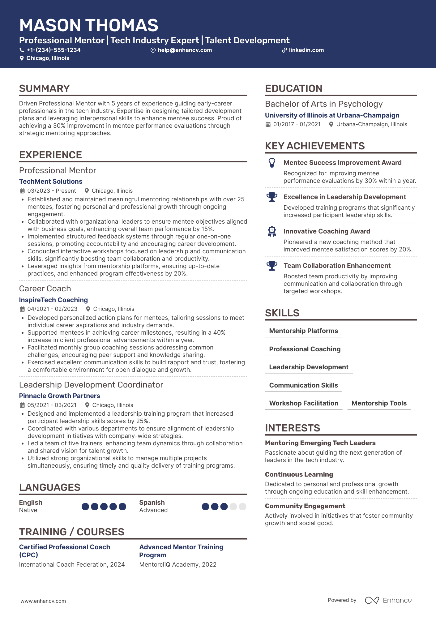 Mentor resume example