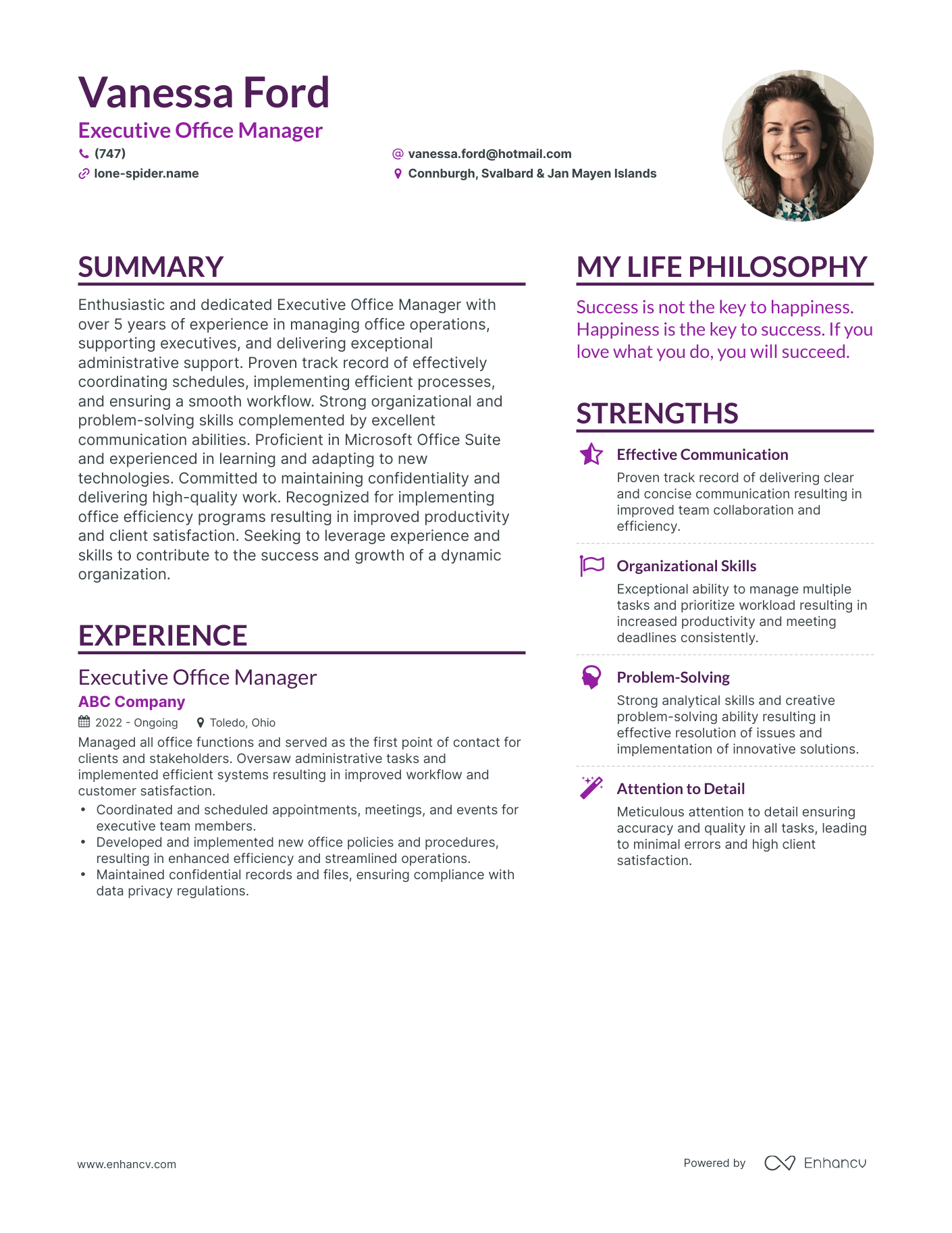 Modern Executive Office Manager Resume Example