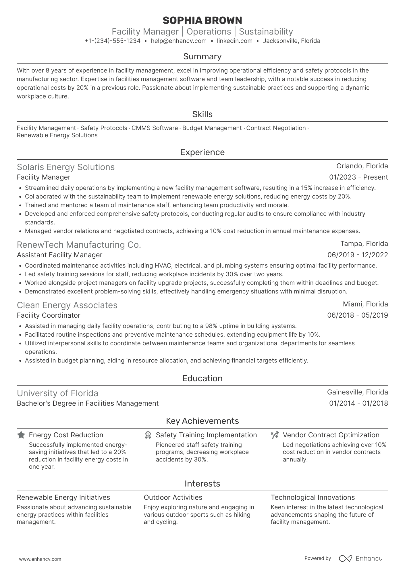 Facility Manager resume example