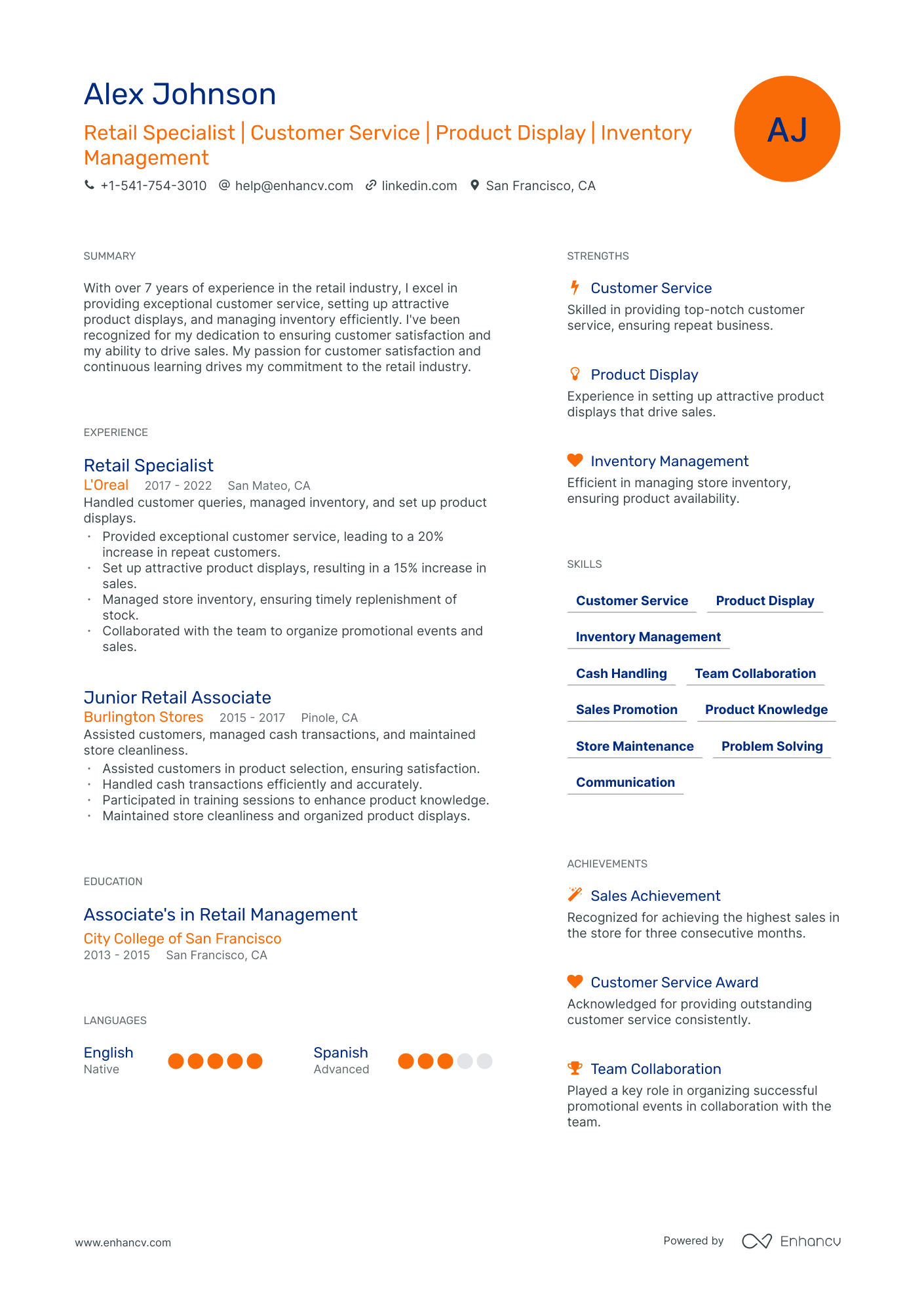 Retail resume example