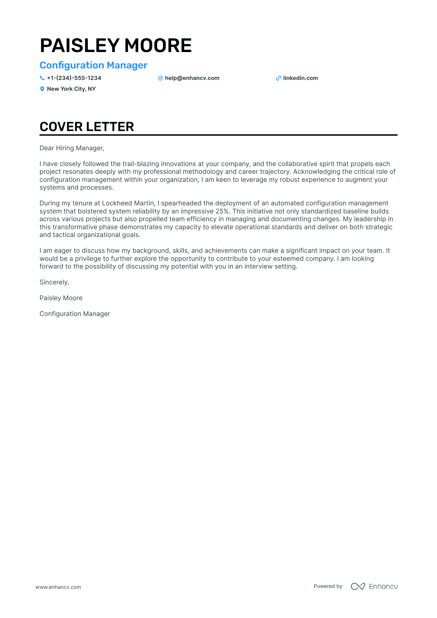 Configuration Manager cover letter