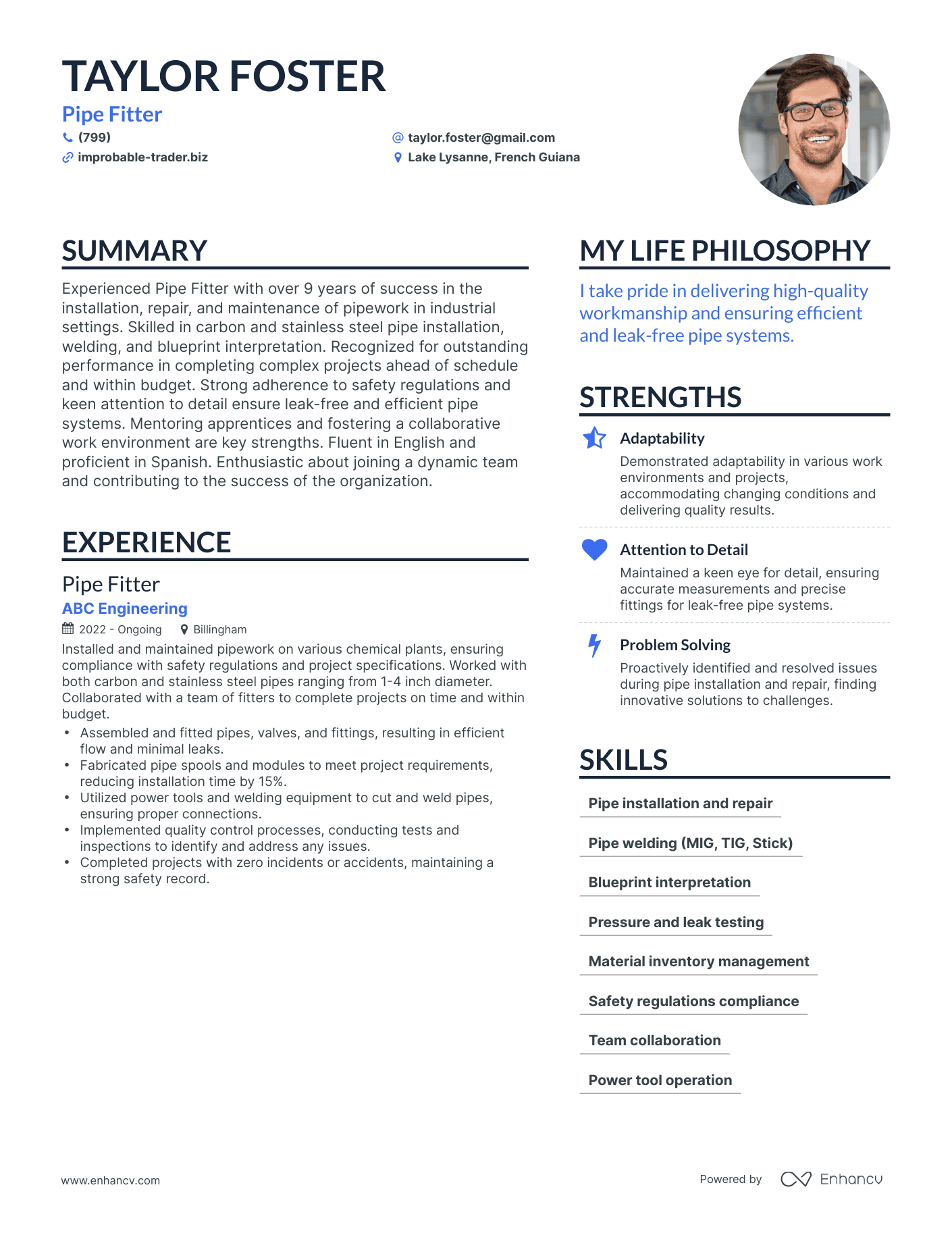 Modern Pipe Fitter Resume Example