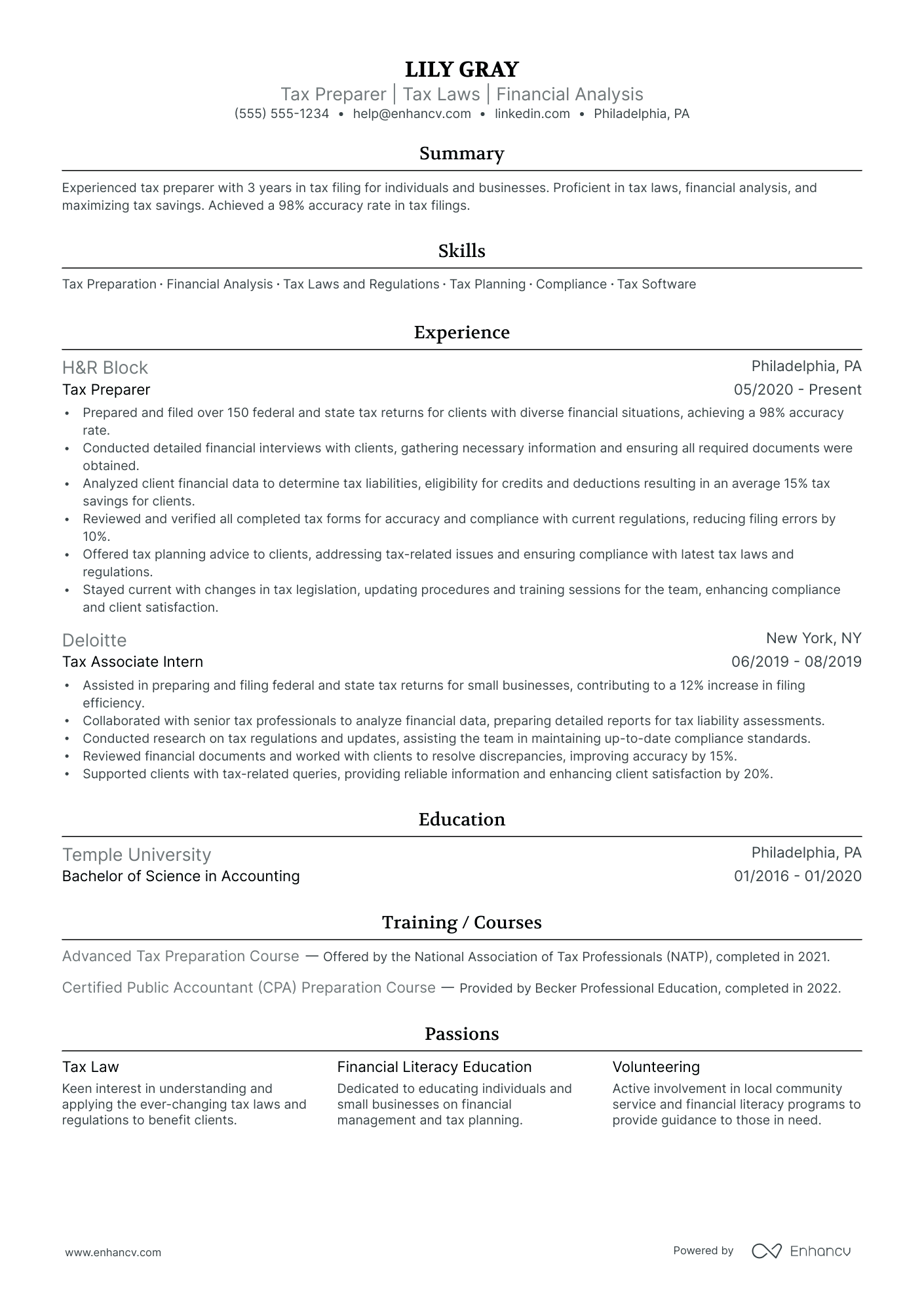 Part-Time Tax Preparer resume example