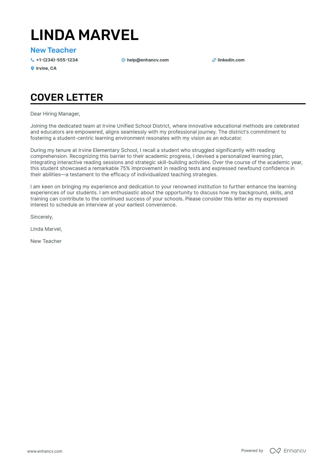 New Teacher cover letter