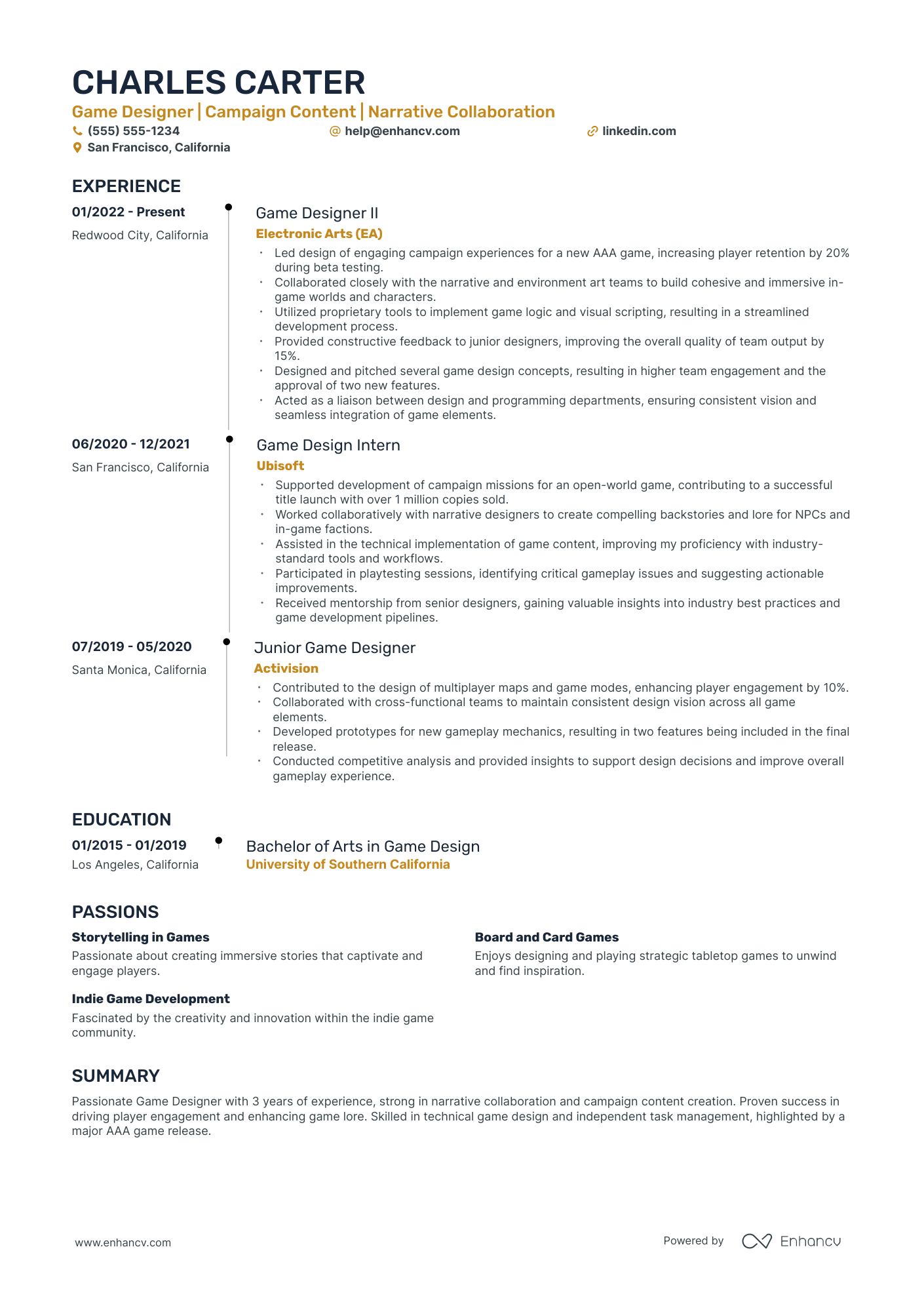 Game Developer resume example