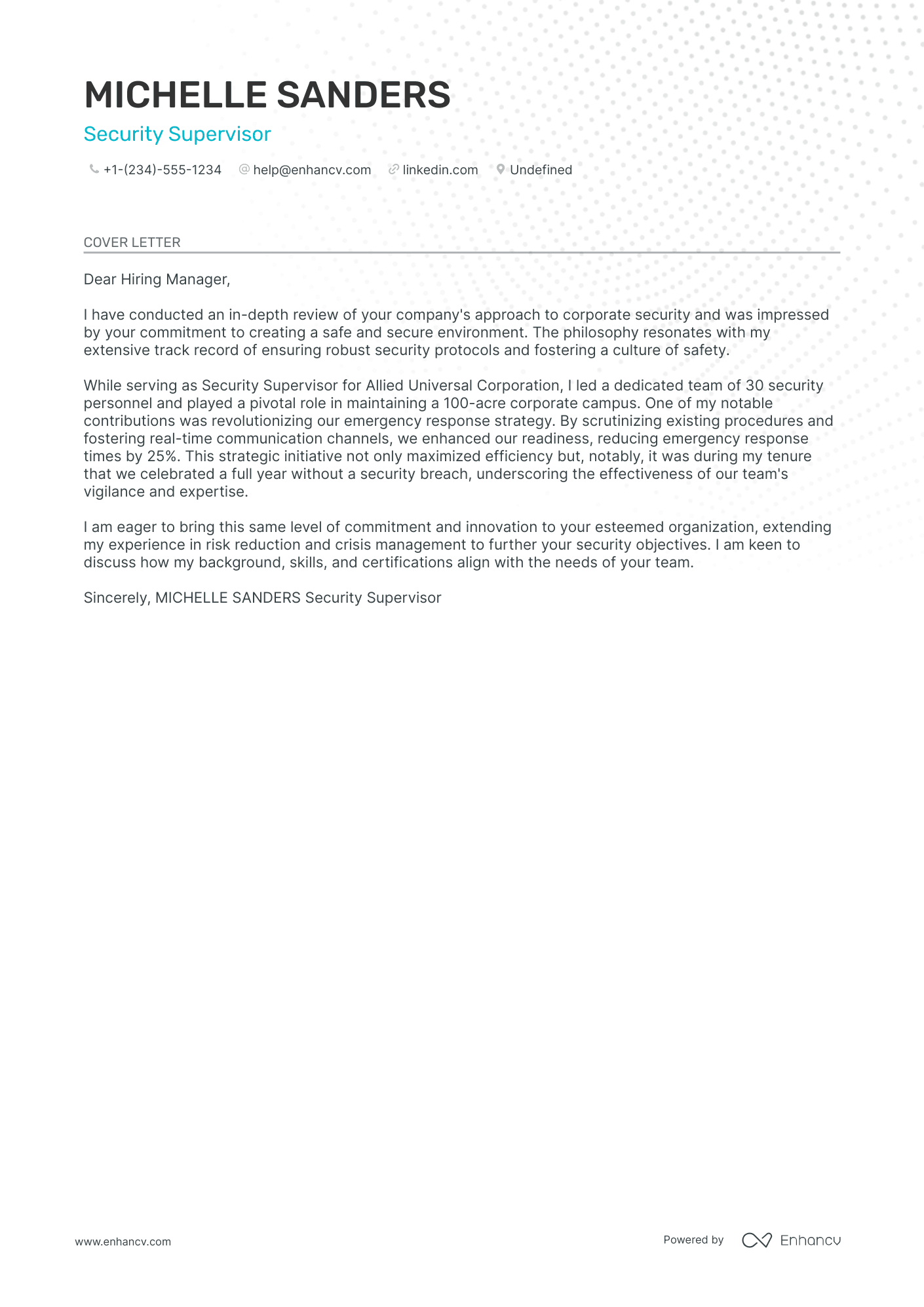 Unarmed Security Guard cover letter