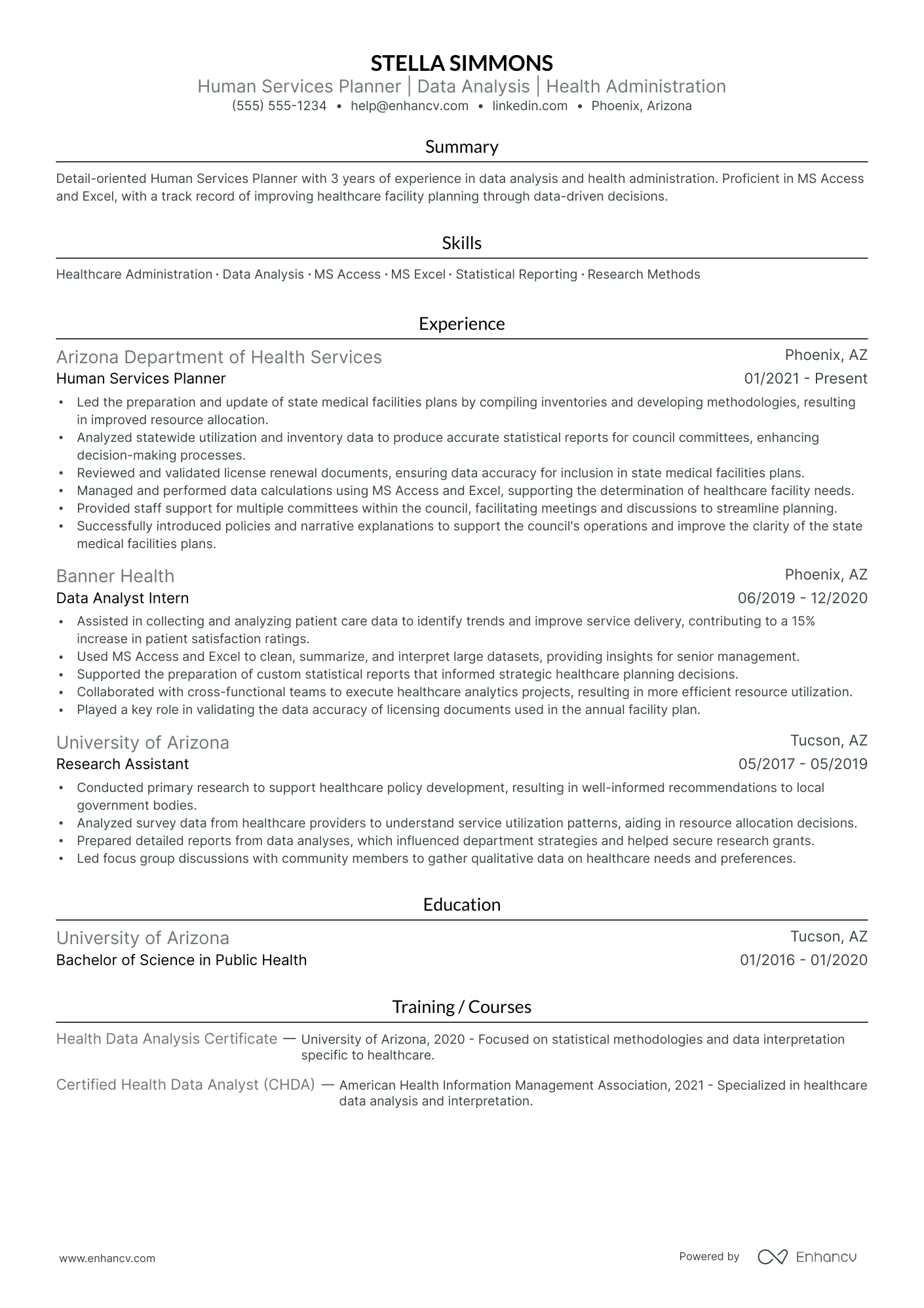 Planning Analyst resume example