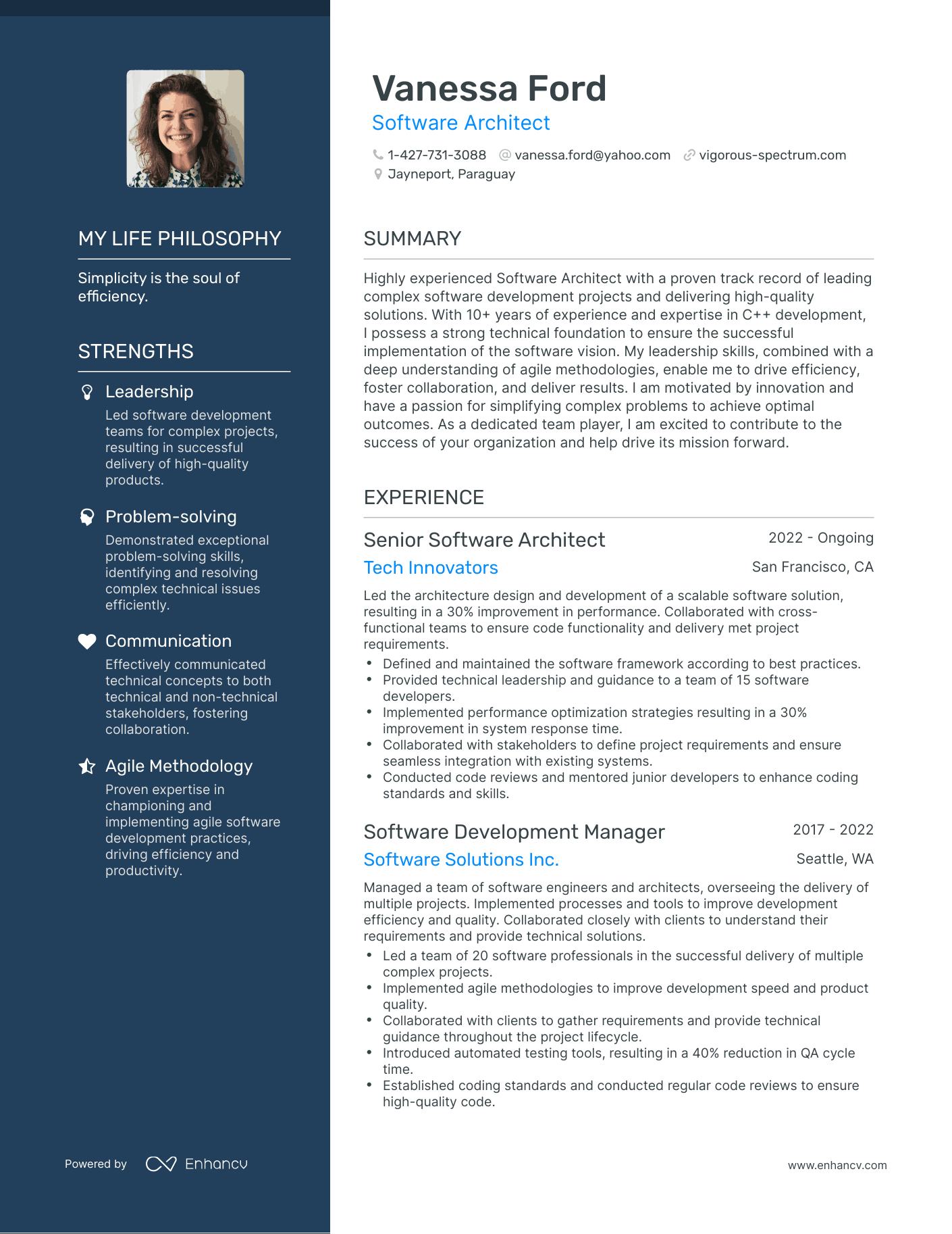 Software Architect resume example