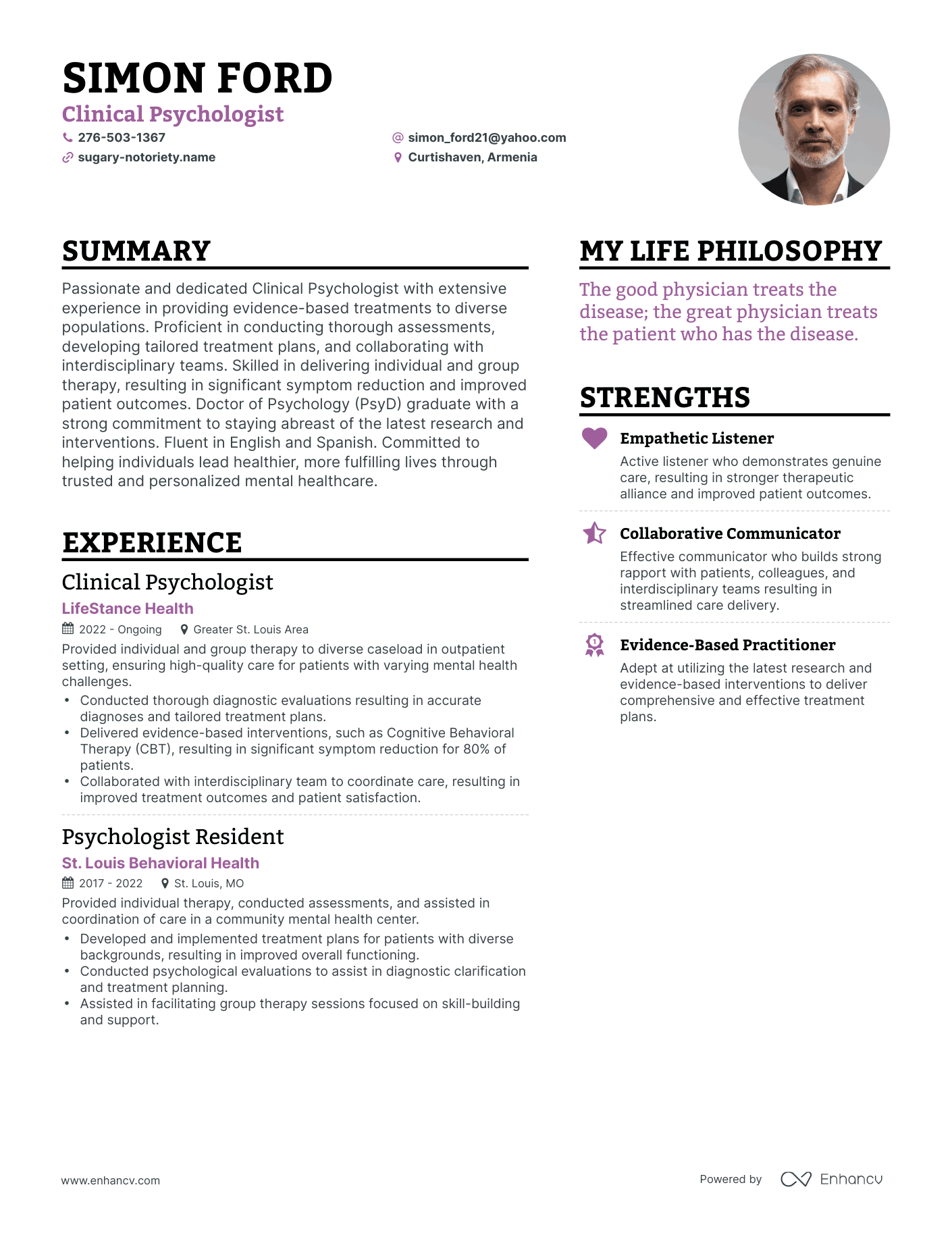 Modern Clinical Psychologist Resume Example