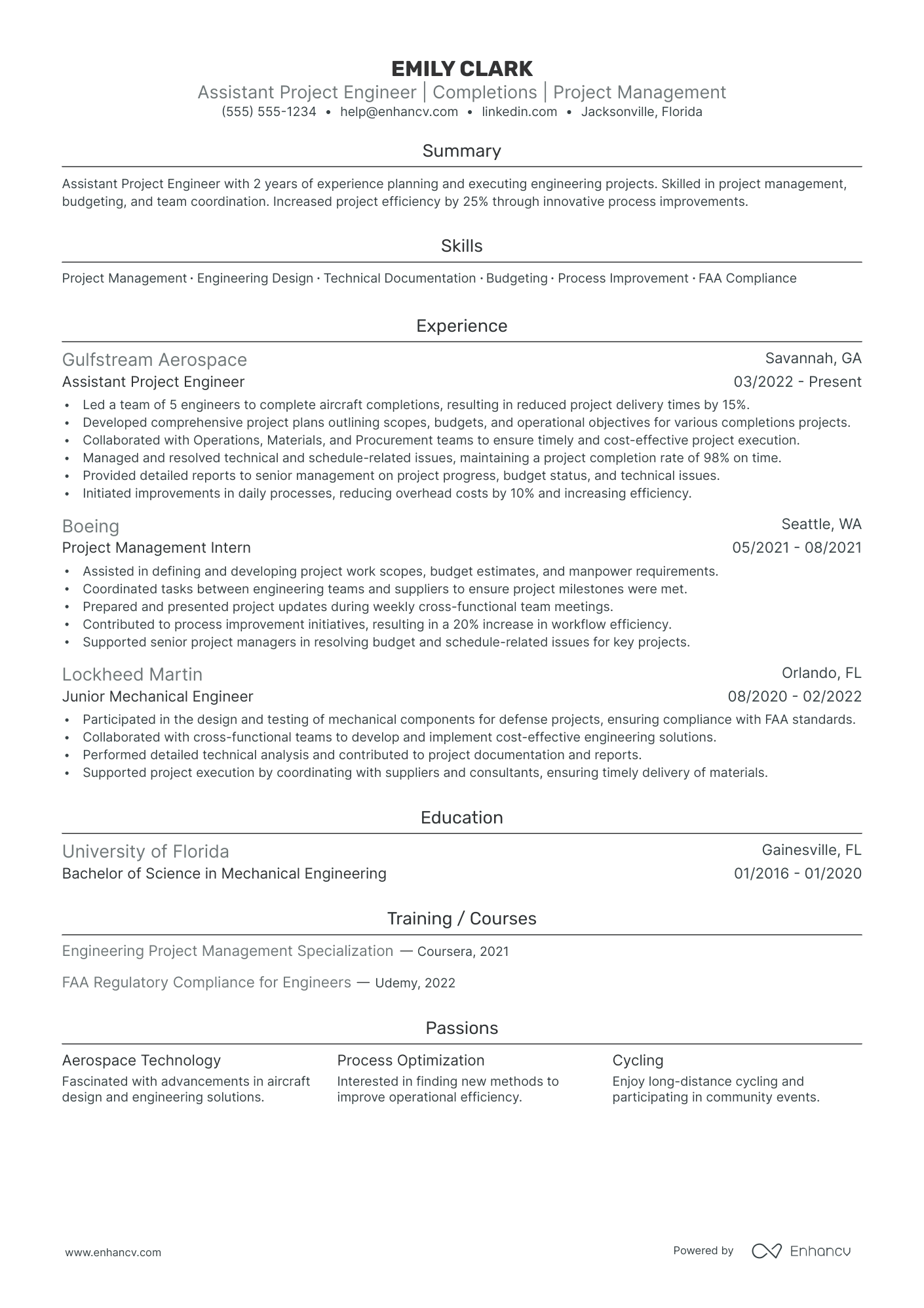 Aerospace Project Engineer resume example