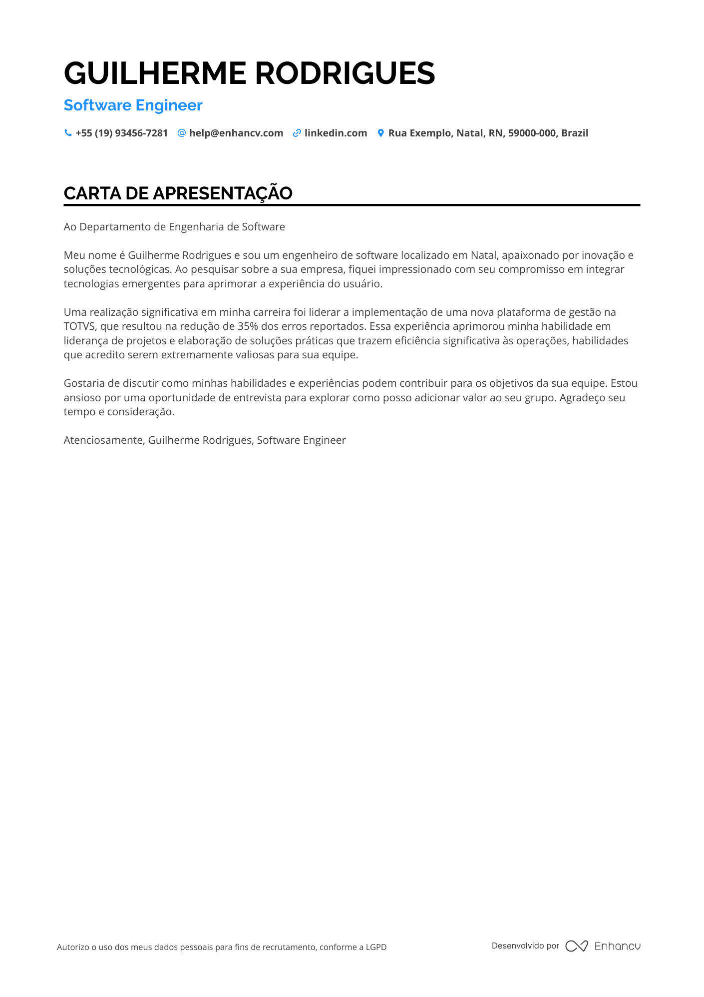 Engenheiro Carta de apresentação