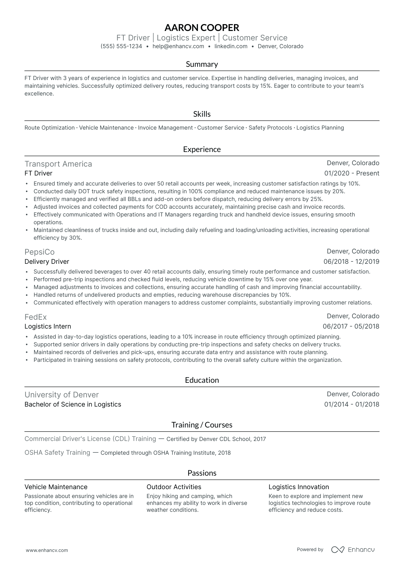 Commercial Delivery Driver resume example