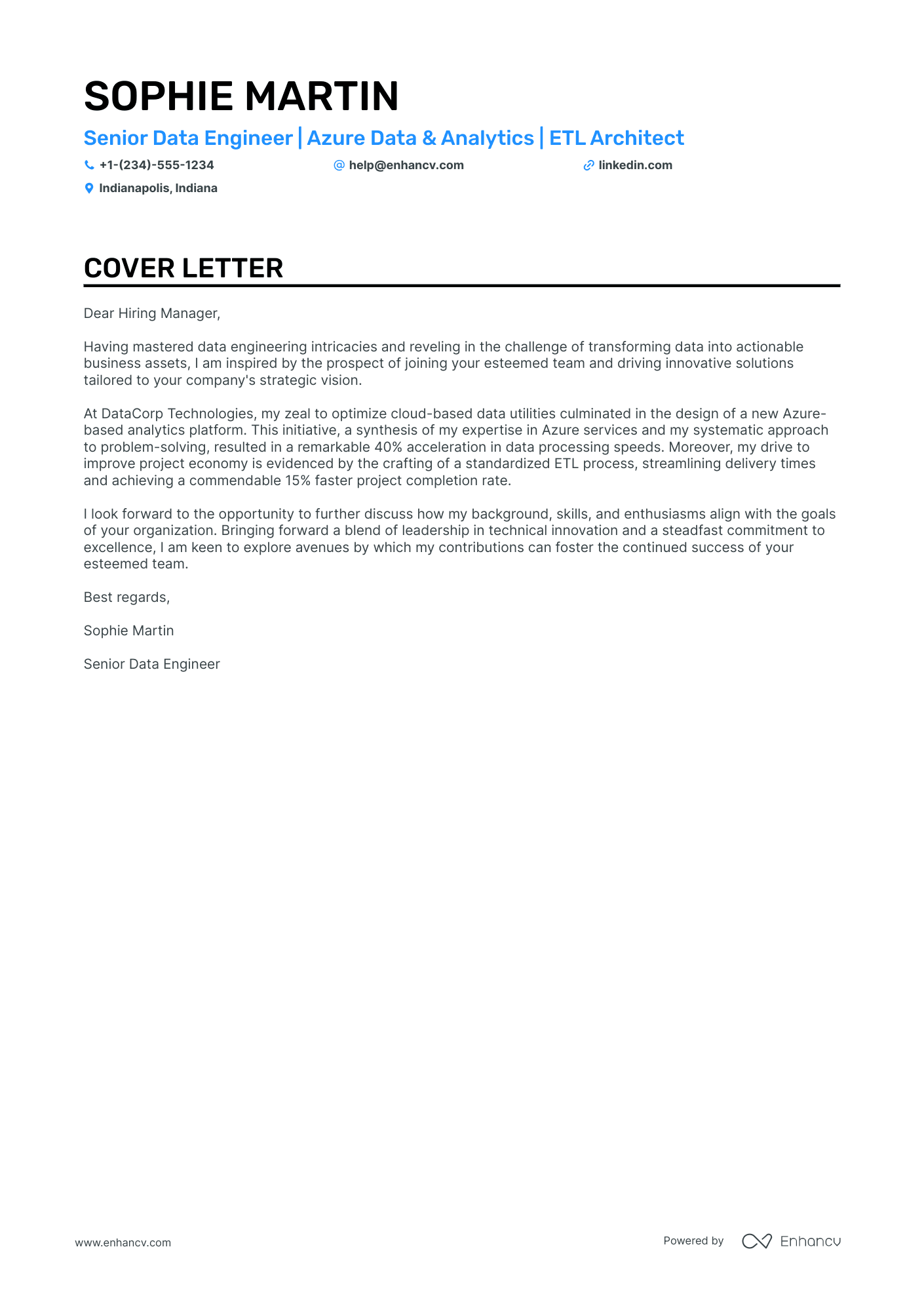 Azure Data Engineer cover letter