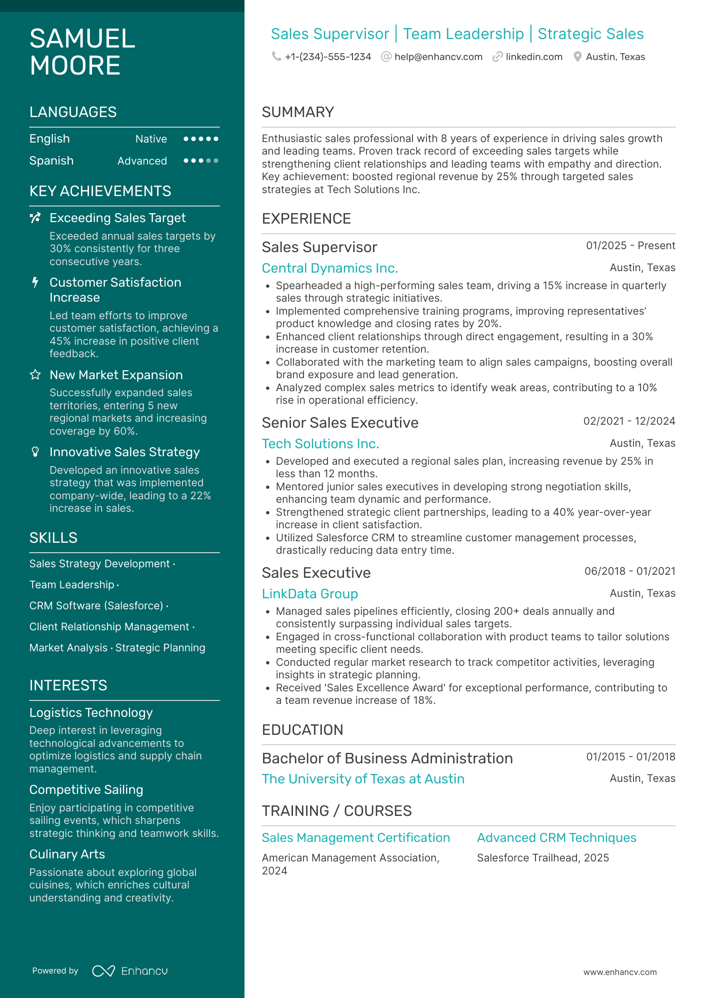 Sales Supervisor resume example