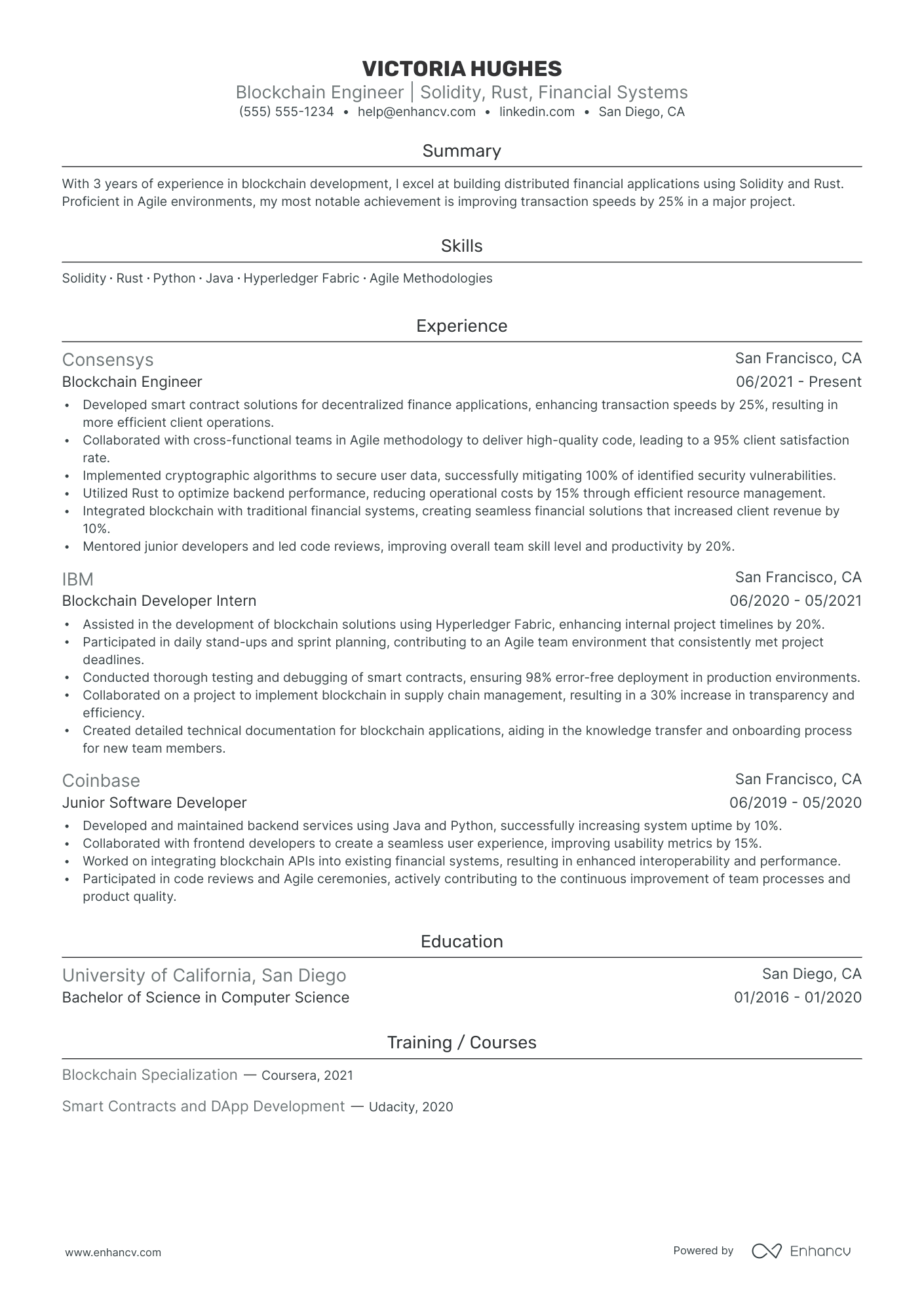 Blockchain Application Developer resume example