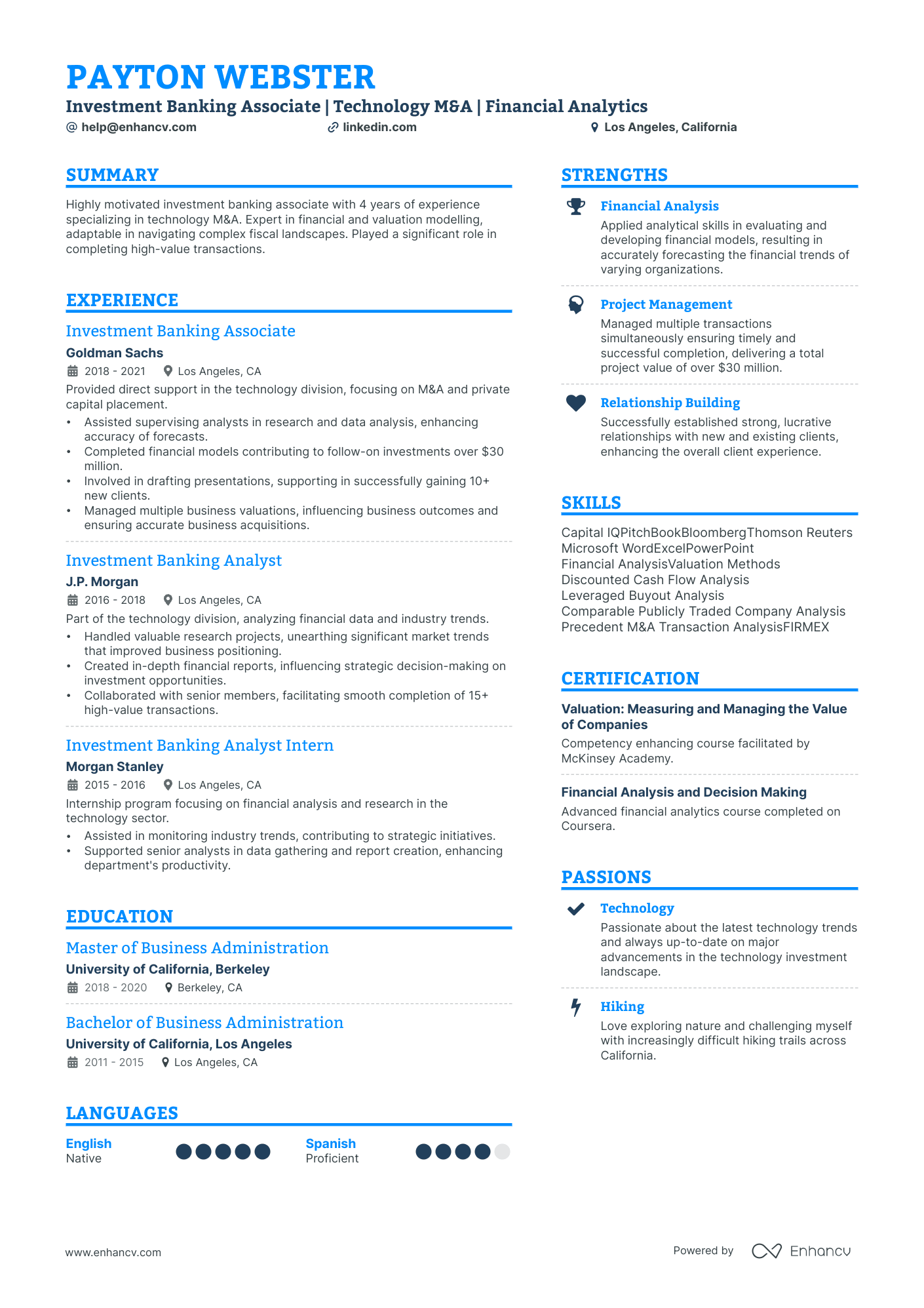 Investment Banking Associate resume example