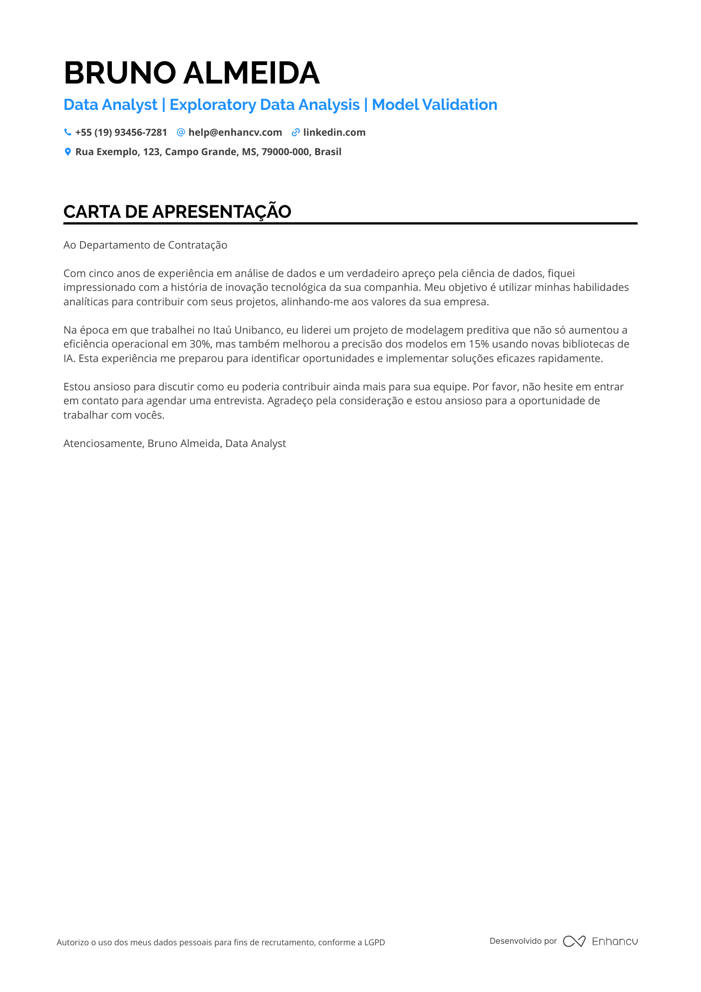 Gerente geral Carta de apresentação