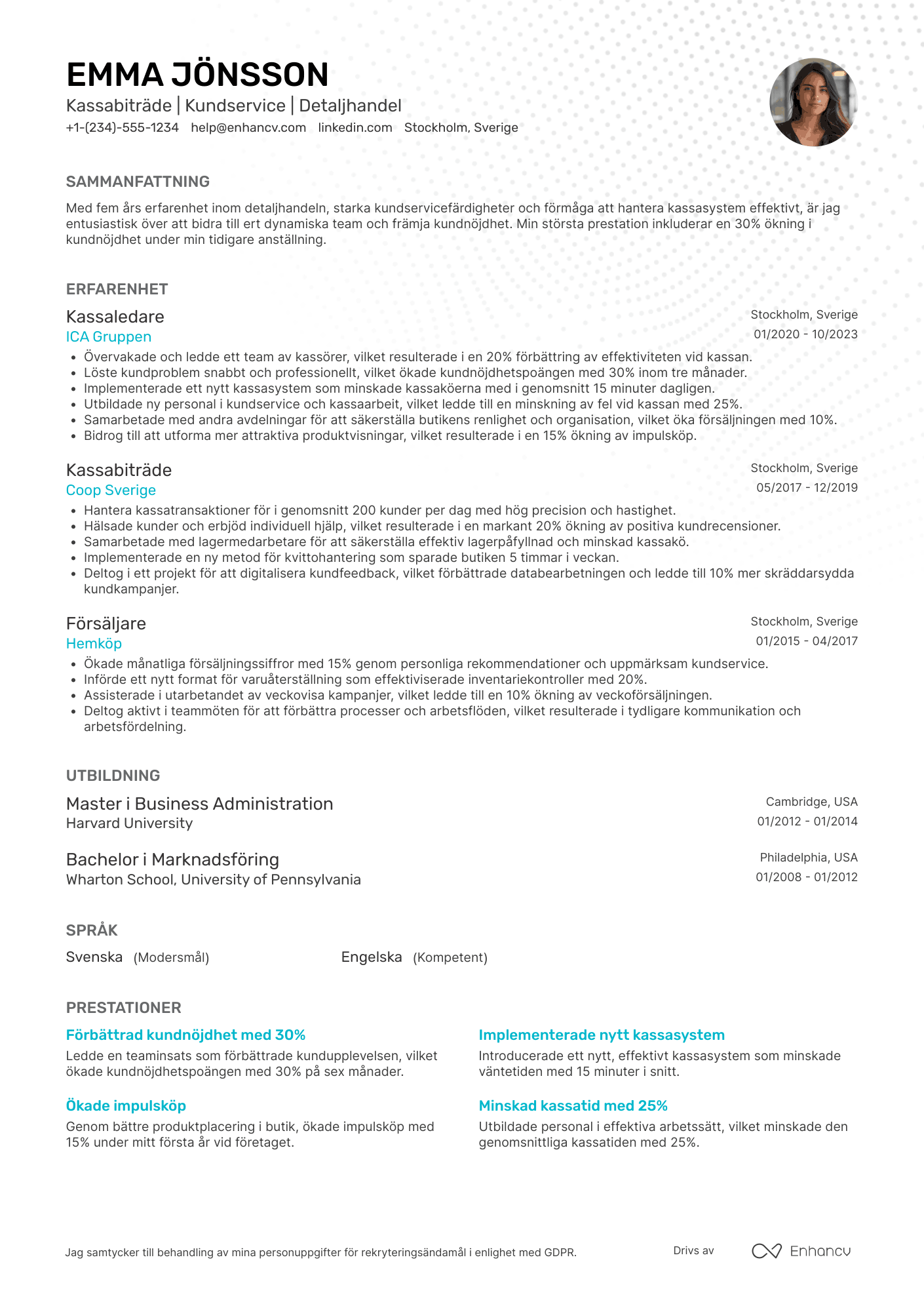 Kassabiträde CV