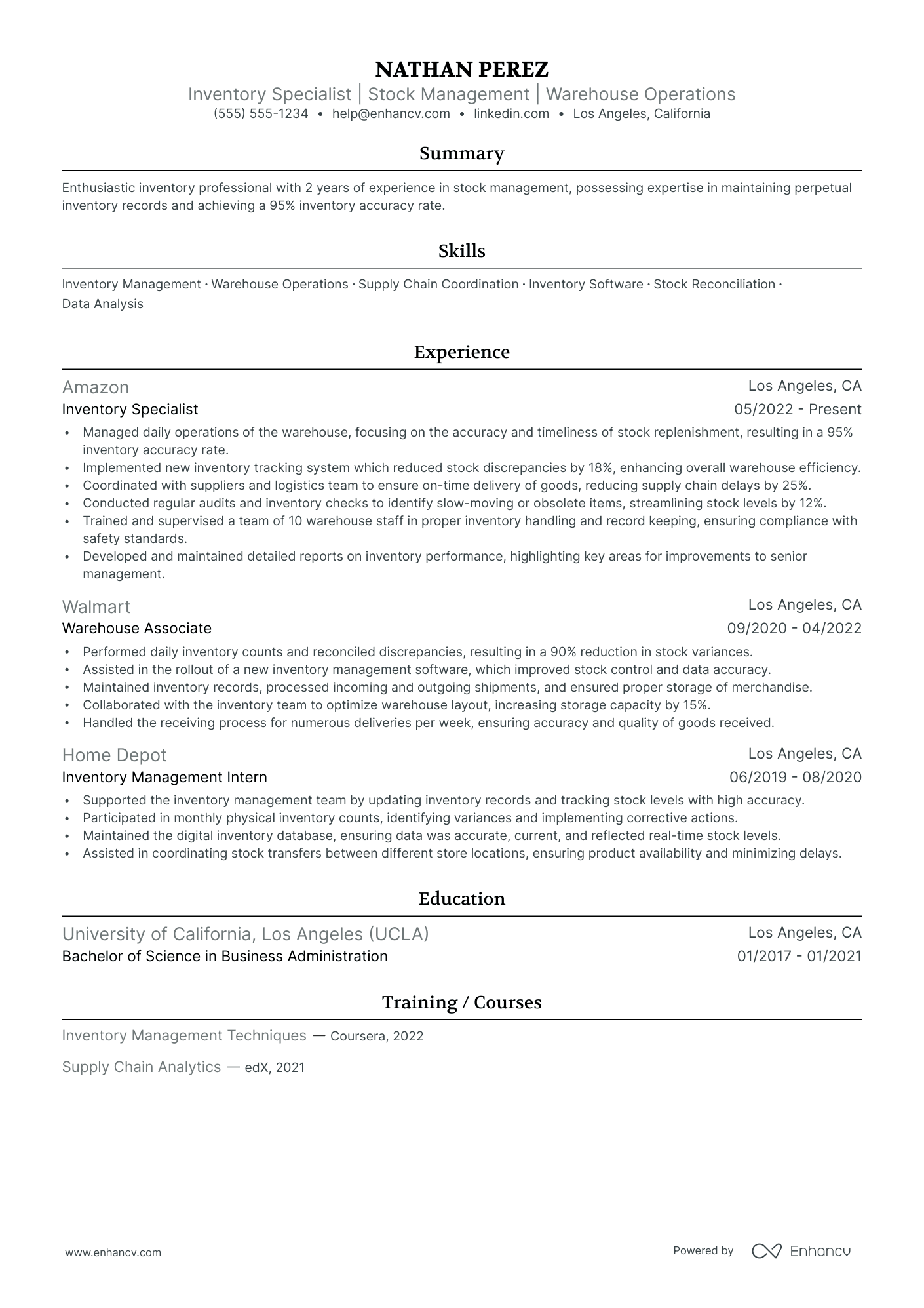 Storekeeper resume example