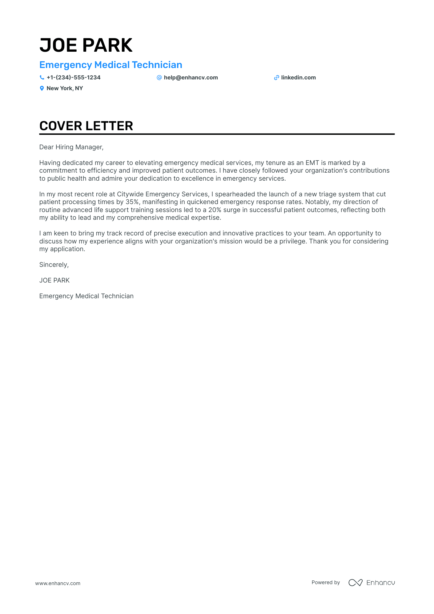 EMT cover letter
