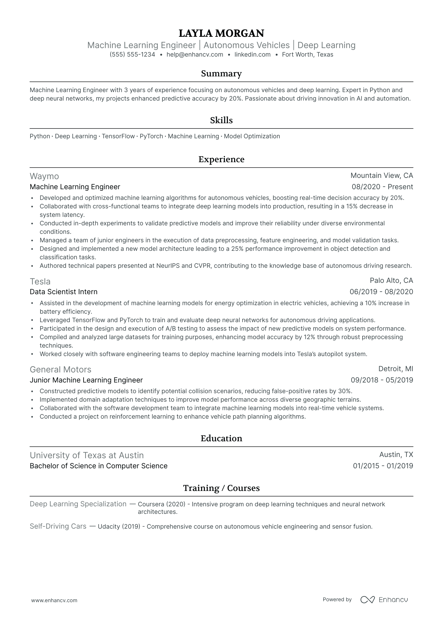 Machine Learning resume example