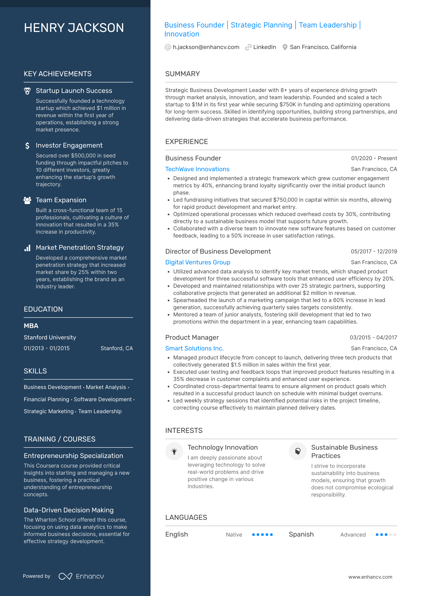 A rust-colored polished resume template A polished template with a focus on key achievements and skills. Red/rust colored left column for highlights.