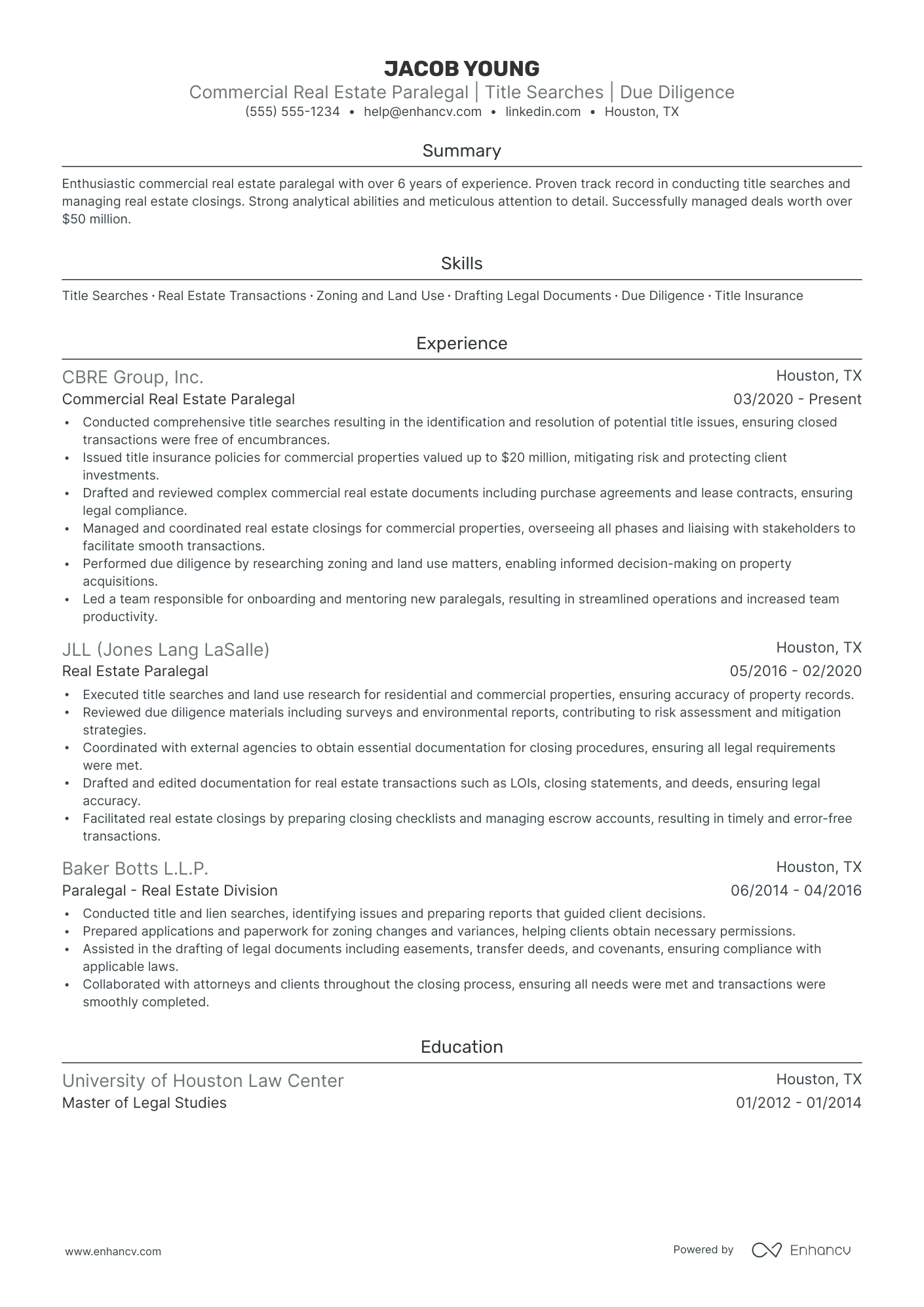 Junior Paralegal resume example