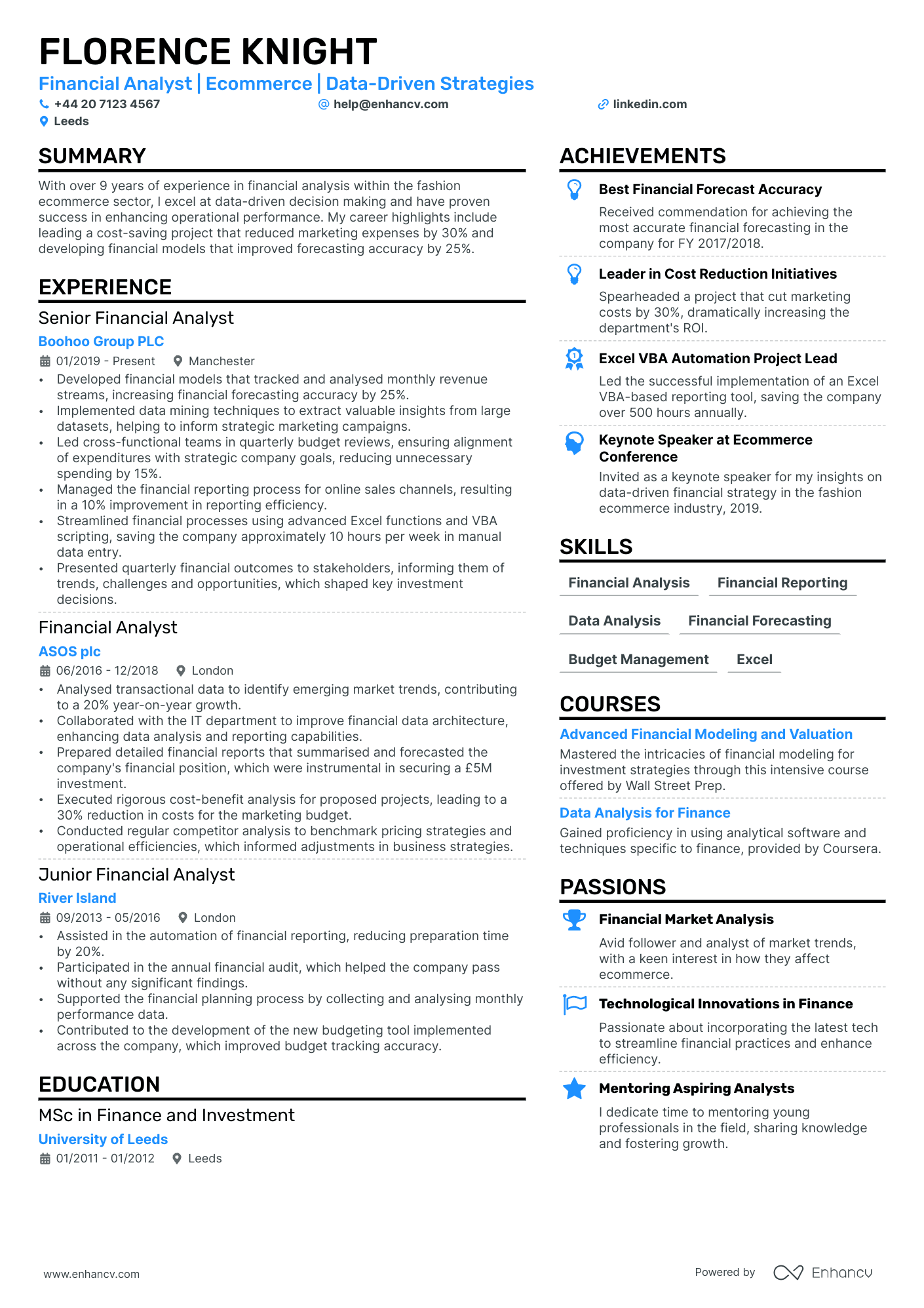 Financial Analyst cv example