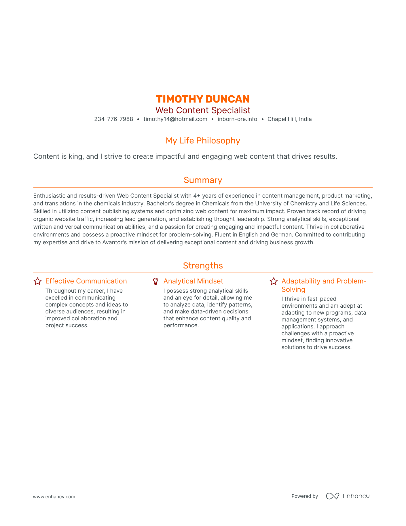 Modern Web Content Specialist Resume Example