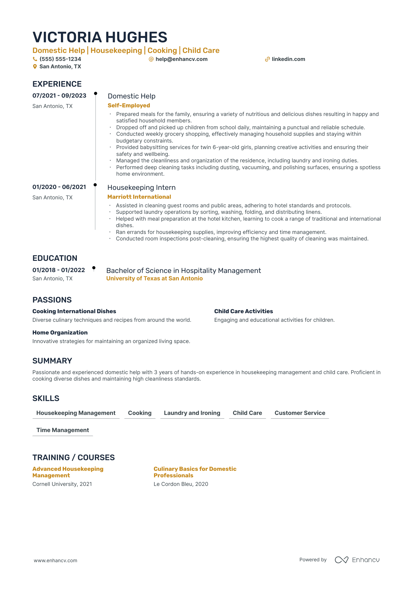 Domestic Helper resume example