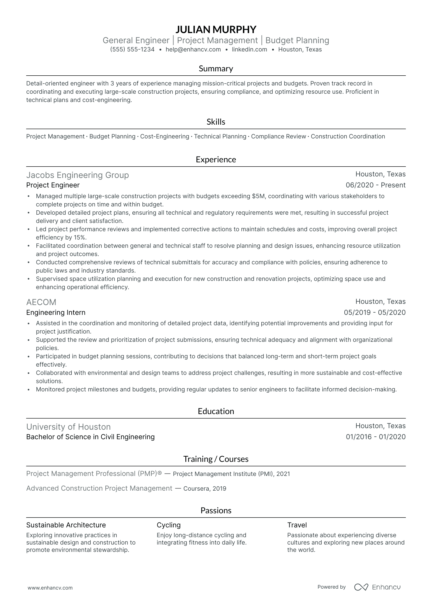 Civil Engineering Manager resume example